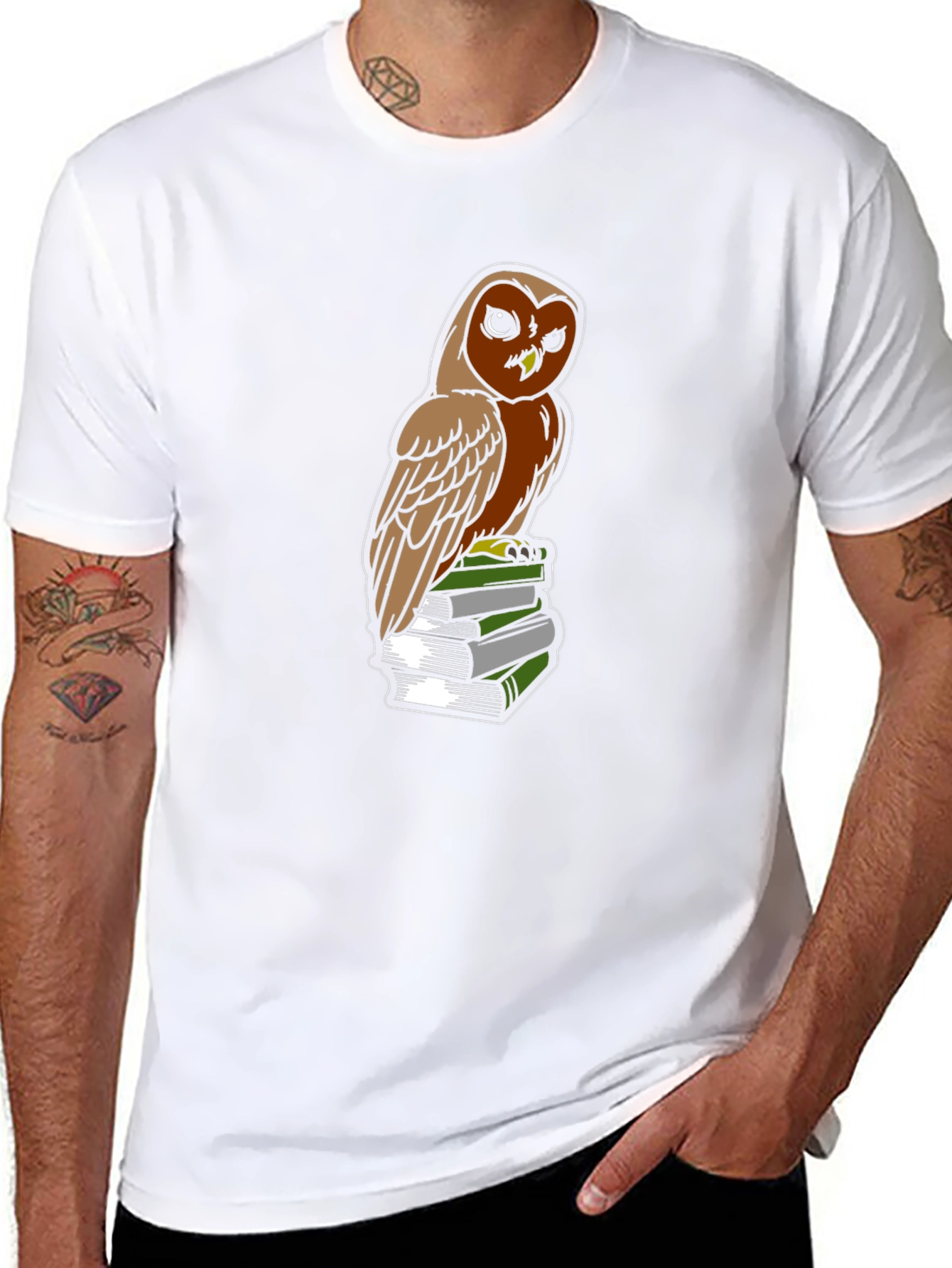 Black Owl on Books Graphic Tee - Smart & Stylish view 8