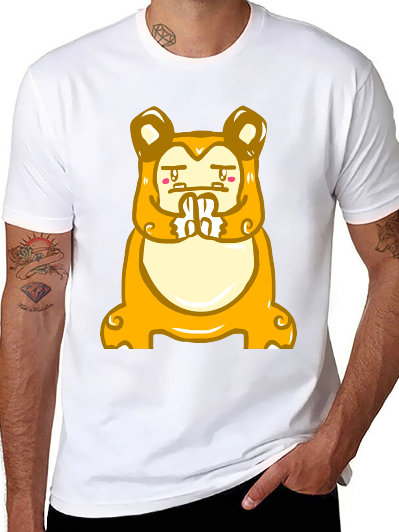 Black Funny Meditating Cartoon Character T-Shirt view 8
