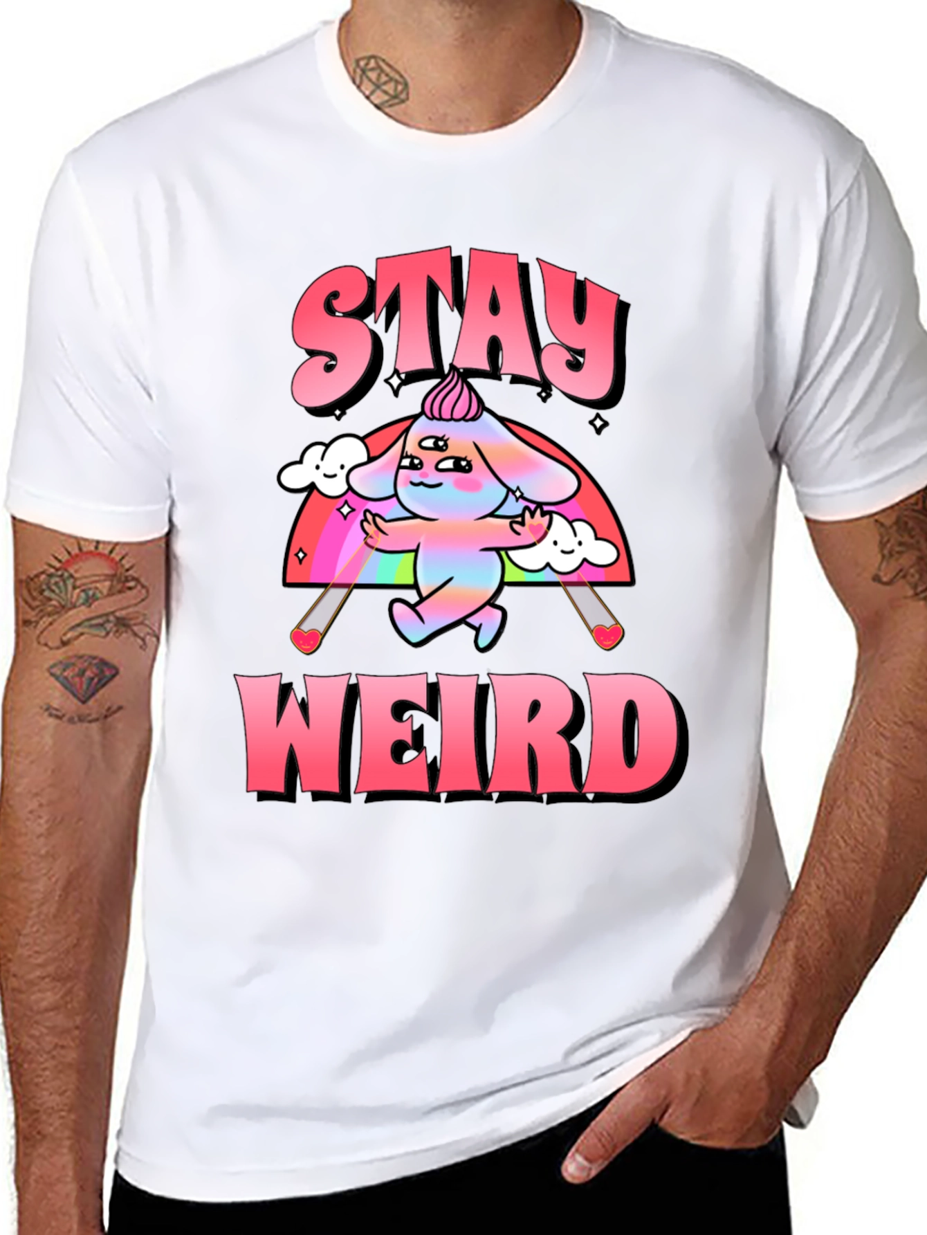 Black Stay Weird Graphic Tee - Black Cotton Blend Shirt view 8