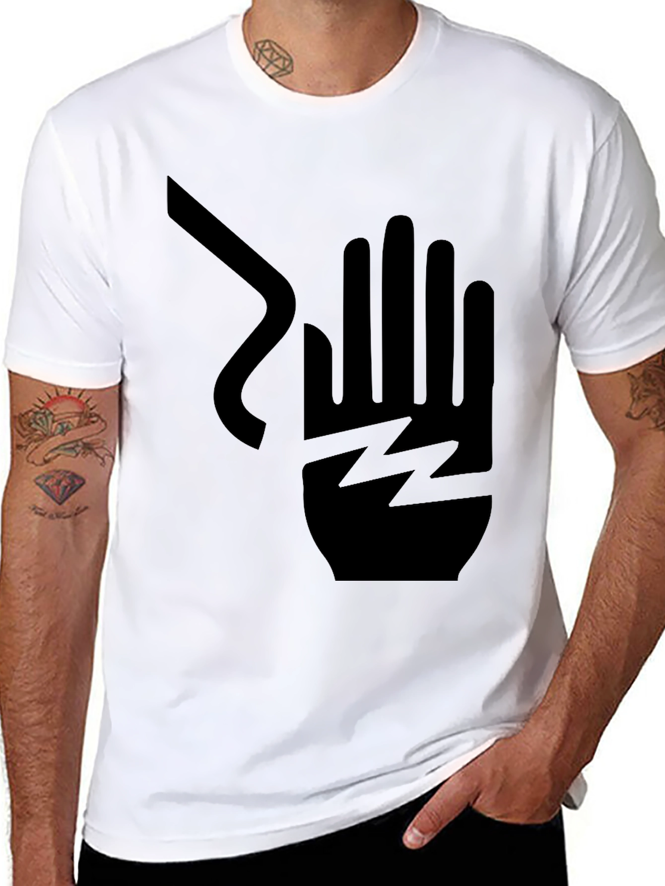 Black Electric Shock Hand Graphic Print T-Shirt view 8