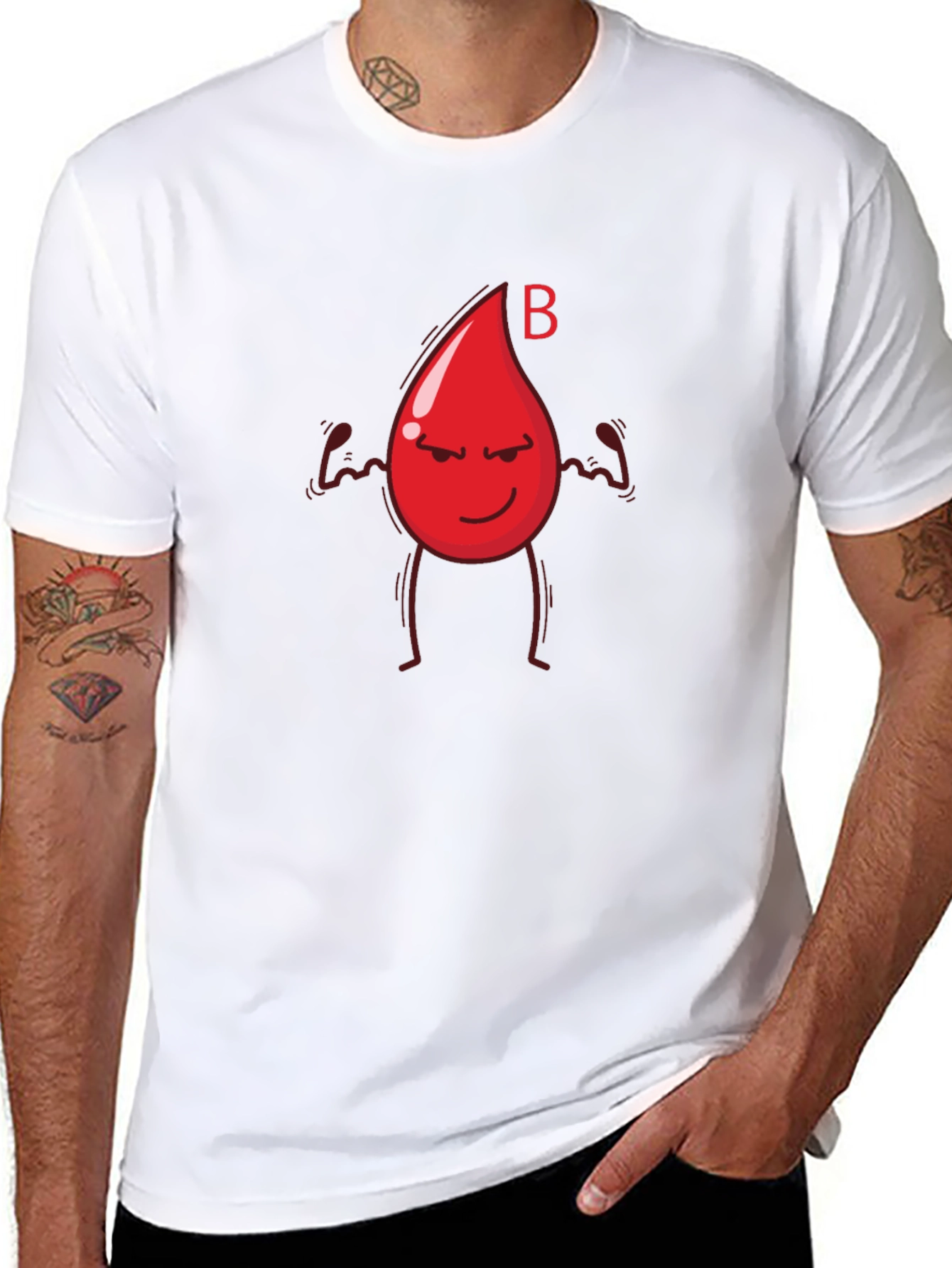 Black B Blood Type Cartoon Graphic Black T-Shirt view 8