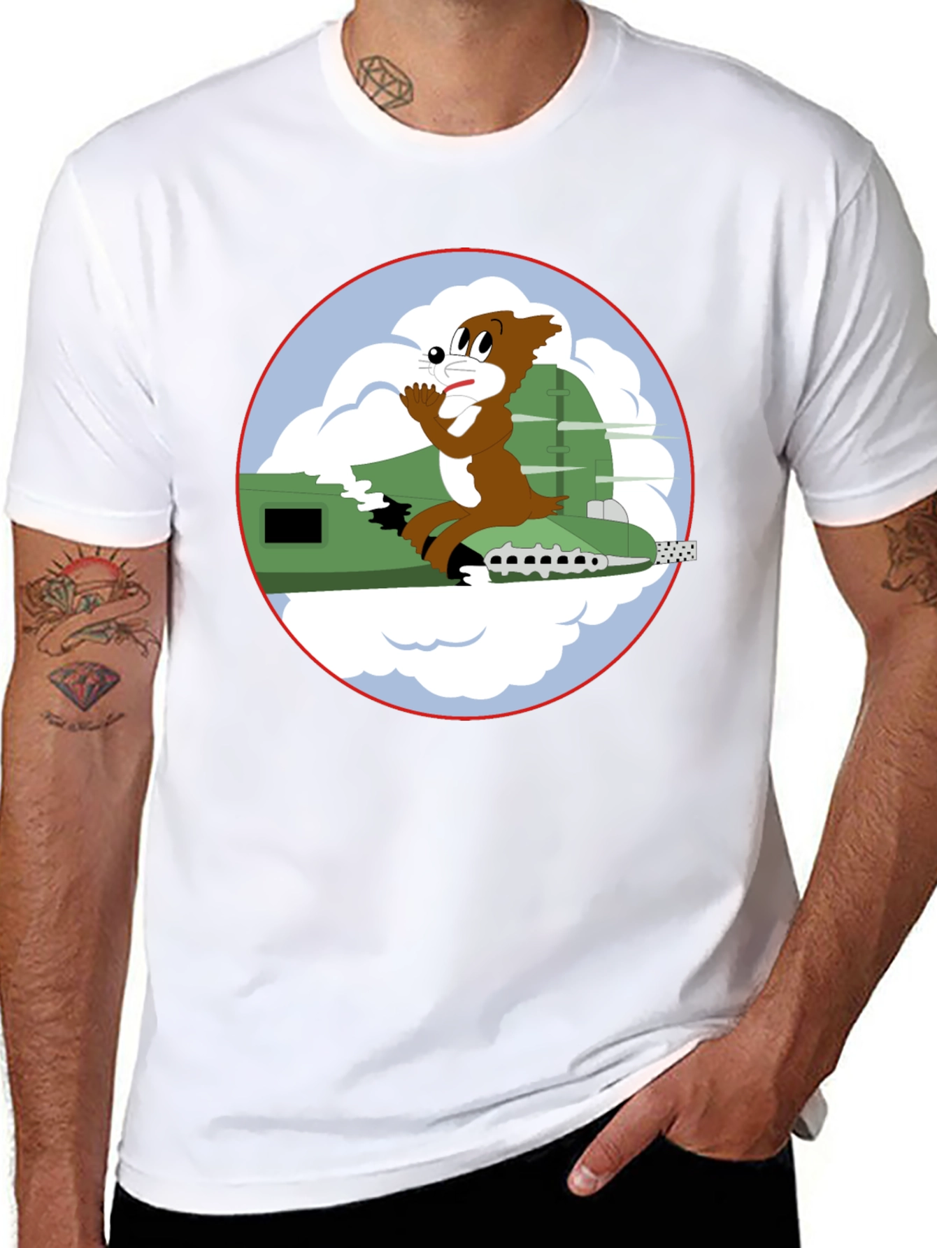 Black Cartoon Bomber Plane Graphic Tee - Black view 8