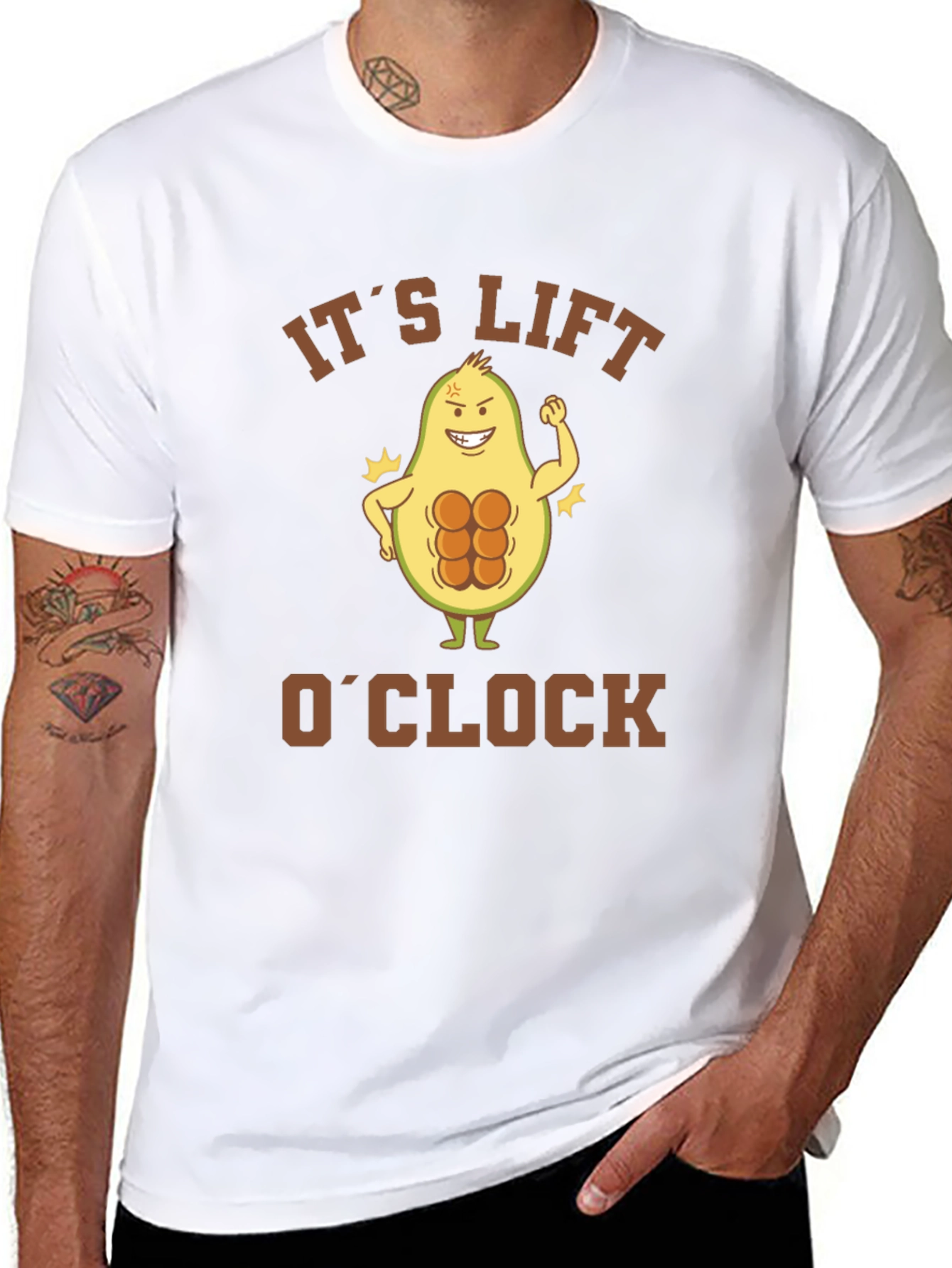 Black Funny Avocado Lift O'Clock T-Shirt - Gym Humor! view 8