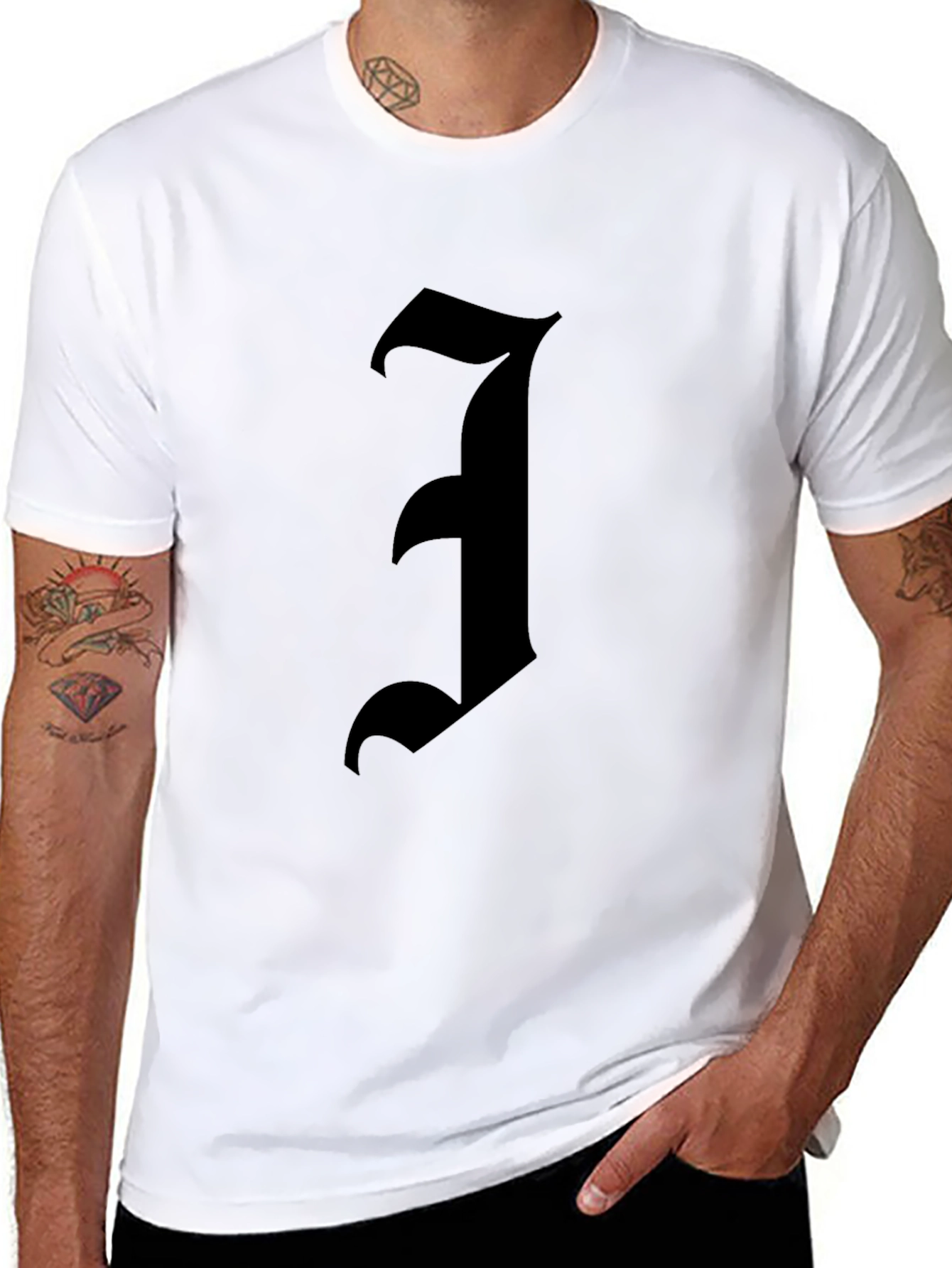 Black Gothic Initial T-Shirt - Bold Statement Tee view 8