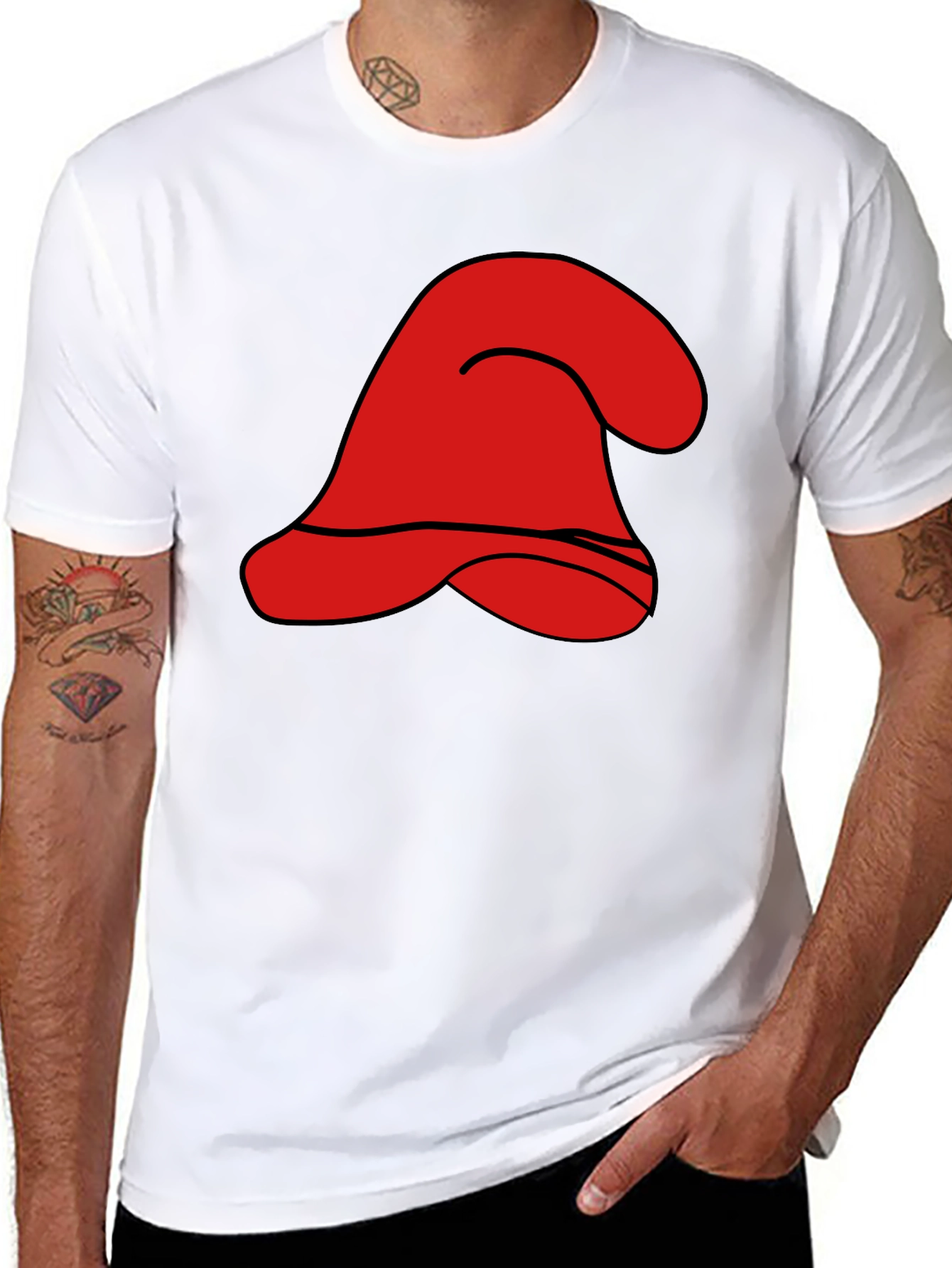 Black Red Cartoon Hat Graphic Black T-Shirt view 8