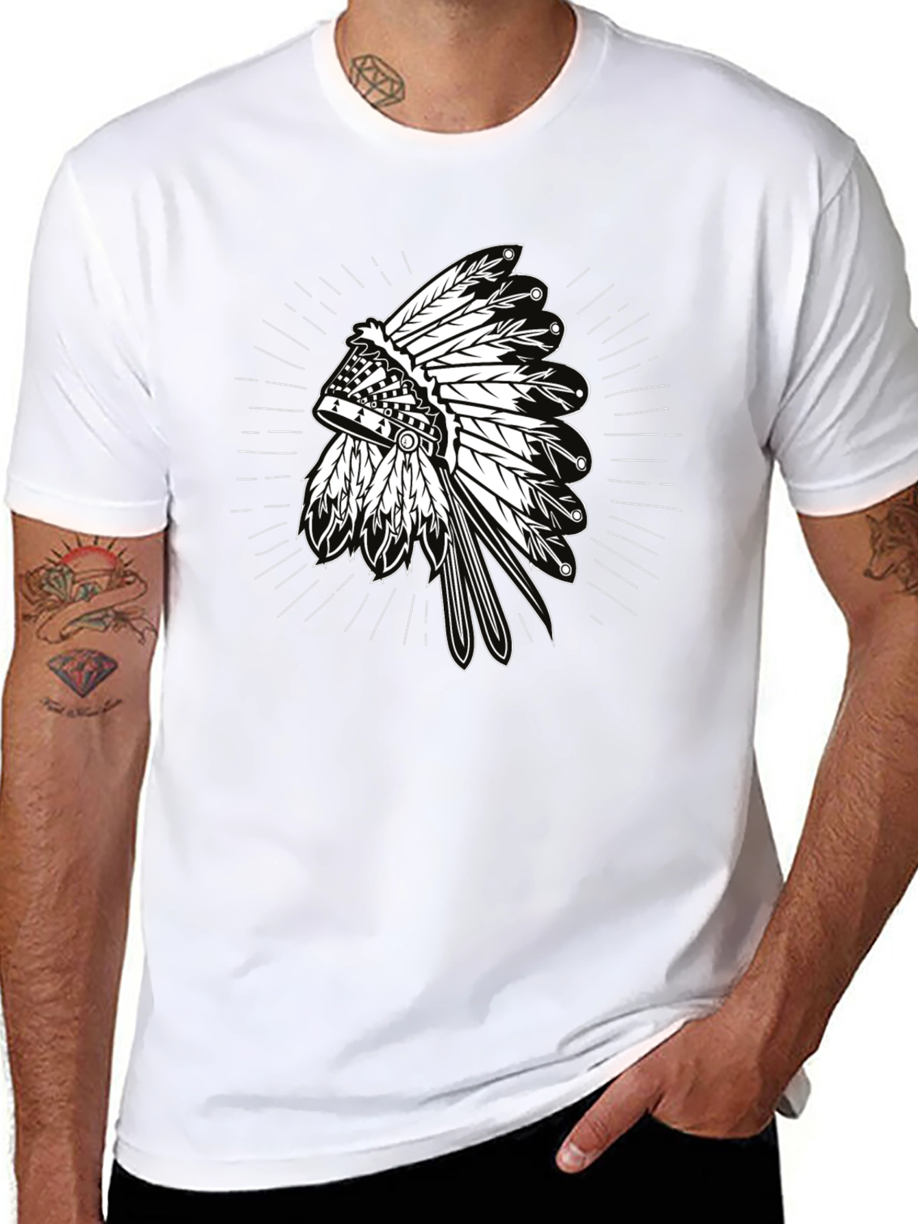Black Native American Headdress Graphic Black T-Shirt view 8