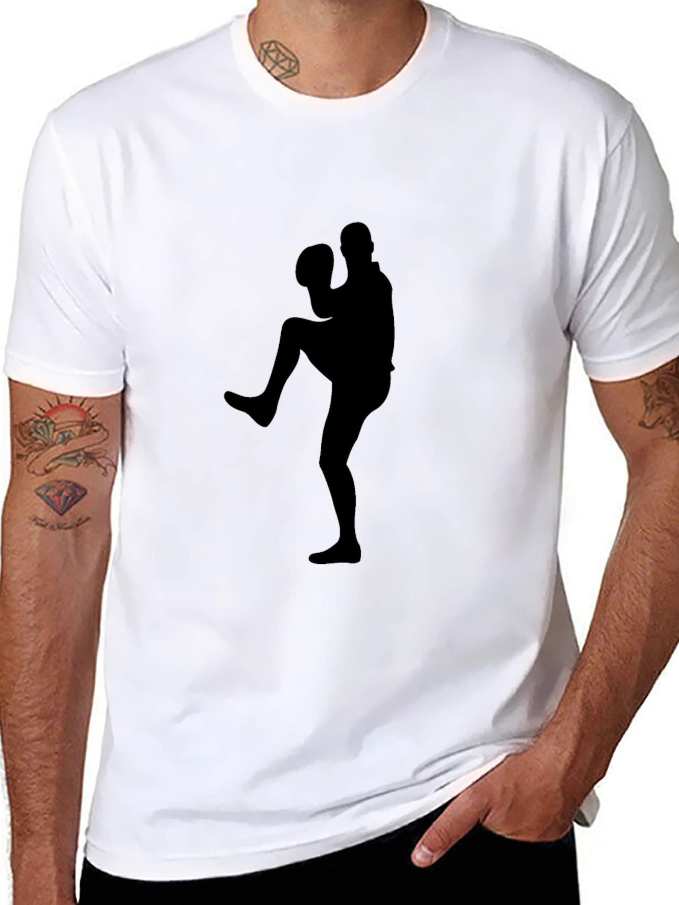 Black Baseball Pitcher Silhouette Black Graphic Tee view 8