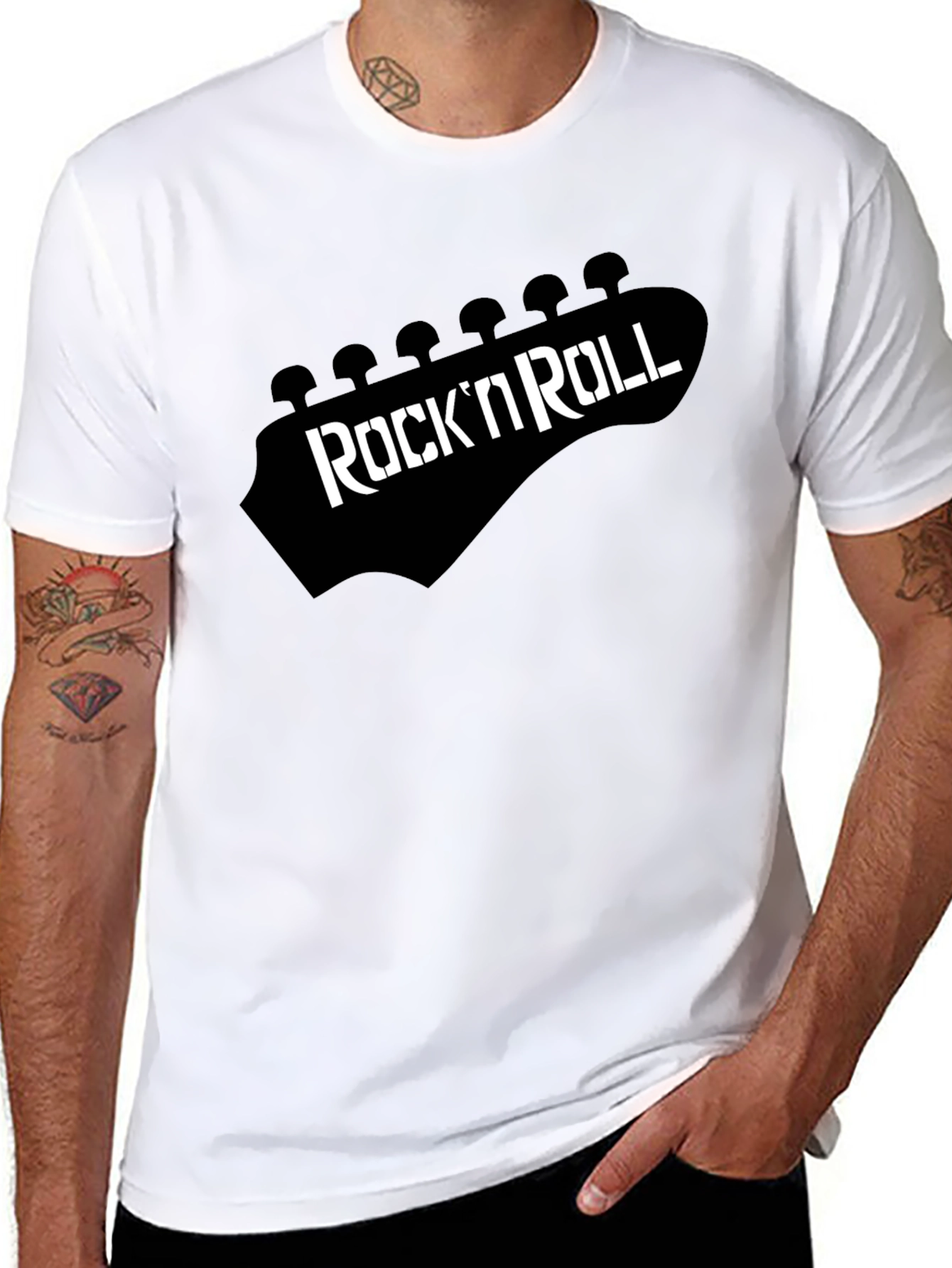 Black Rock 'N' Roll Guitar Head T-Shirt view 8