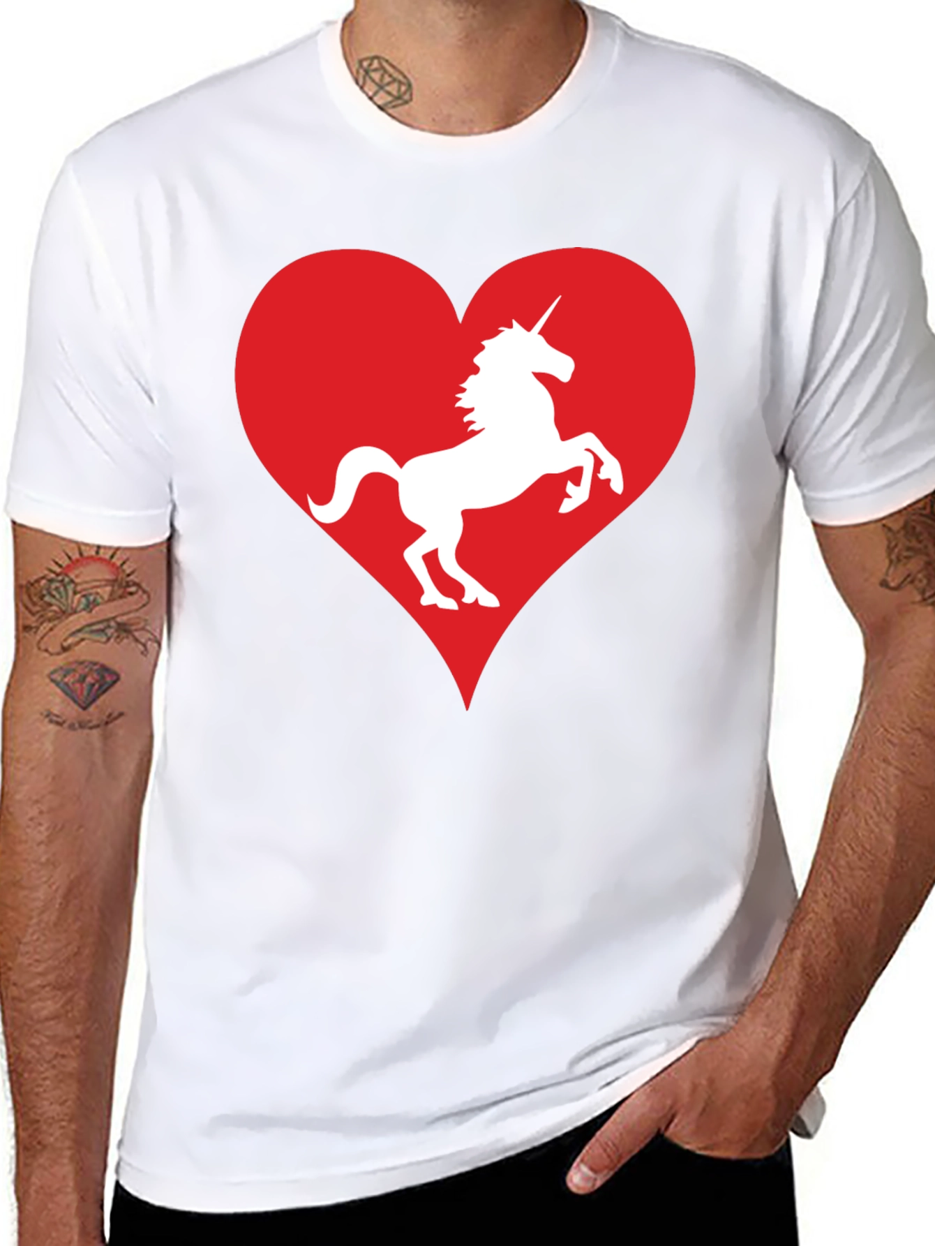 Black Unicorn Heart Graphic Tee - Black Cotton T-Shirt view 8