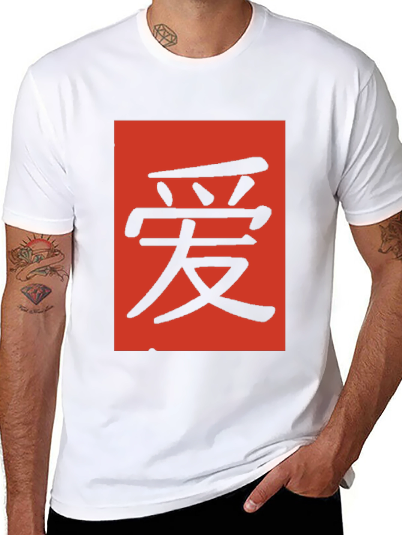 Black Black T-Shirt with Red Chinese Character Graphic view 8