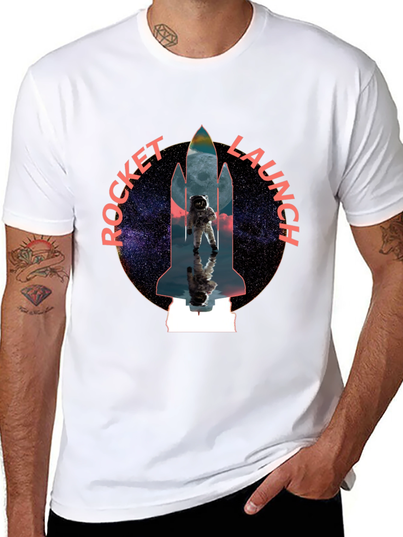 Black Rocket Launch Graphic Tee - Space Astronaut Design view 8
