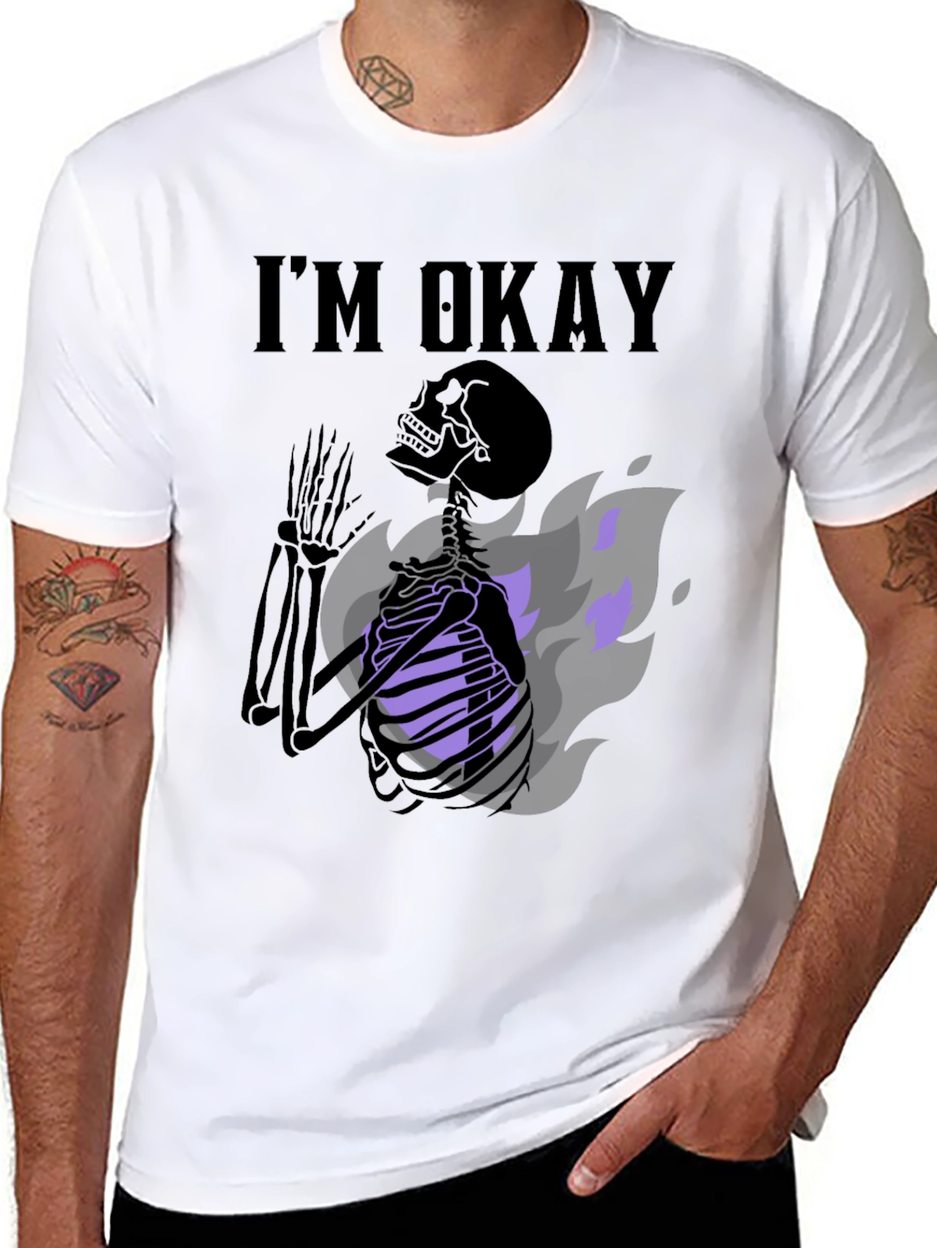 Black I'm Okay Skeleton Graphic Tee - Black view 8