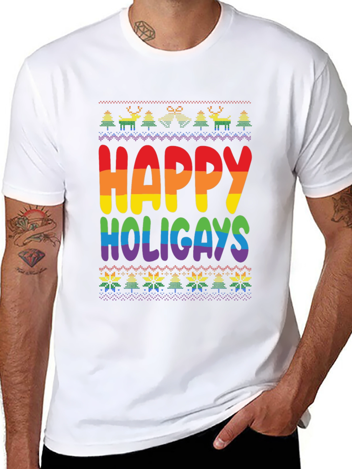 Black Happy Holigays Rainbow Knit T-Shirt view 8