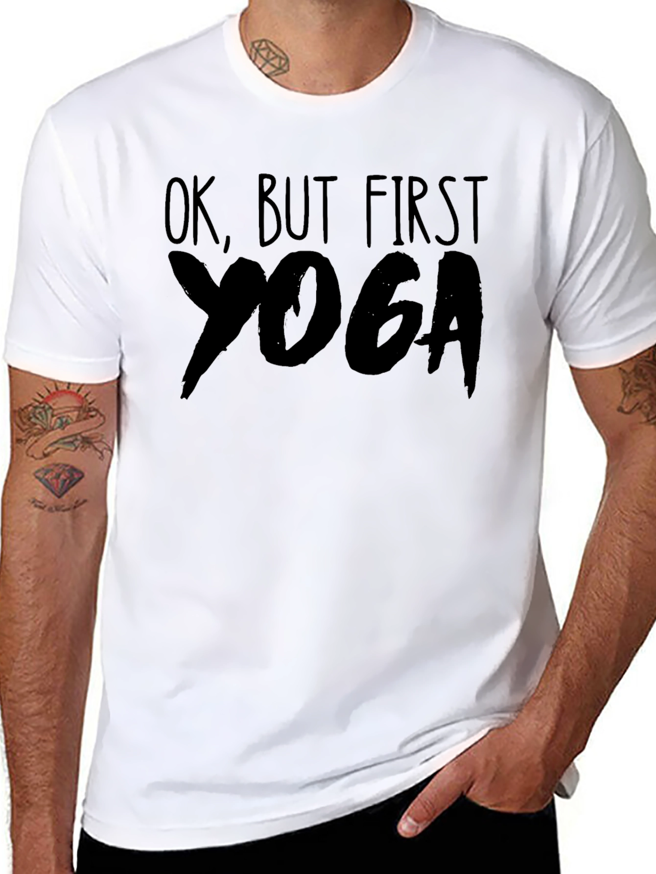 Black Ok, But First Yoga T-Shirt view 8
