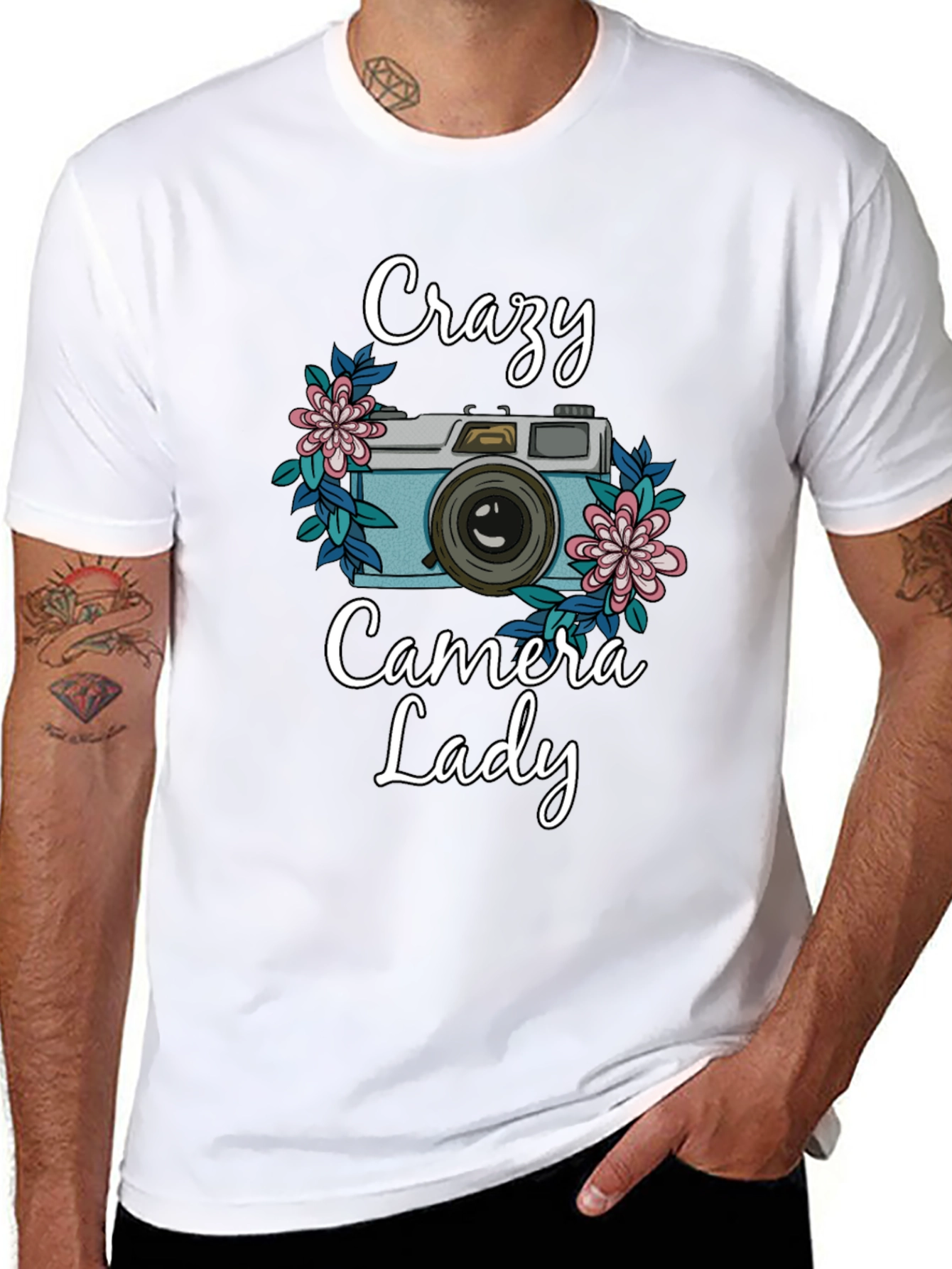 Black Crazy Camera Lady T-Shirt - Photography Lover Tee view 8