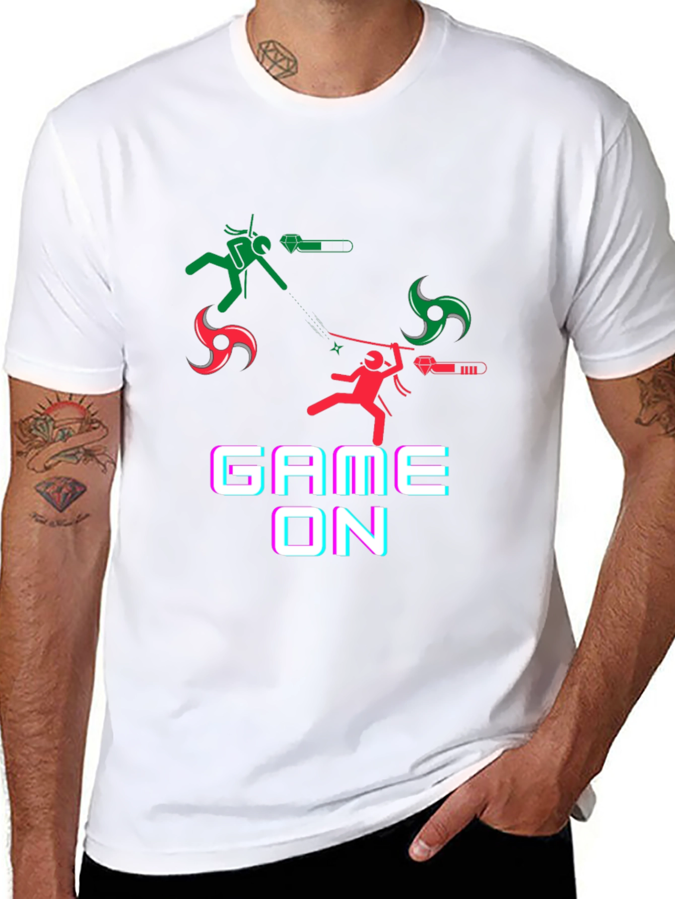 Black Game On Black T-Shirt - Ninja Stick Figure Design view 8