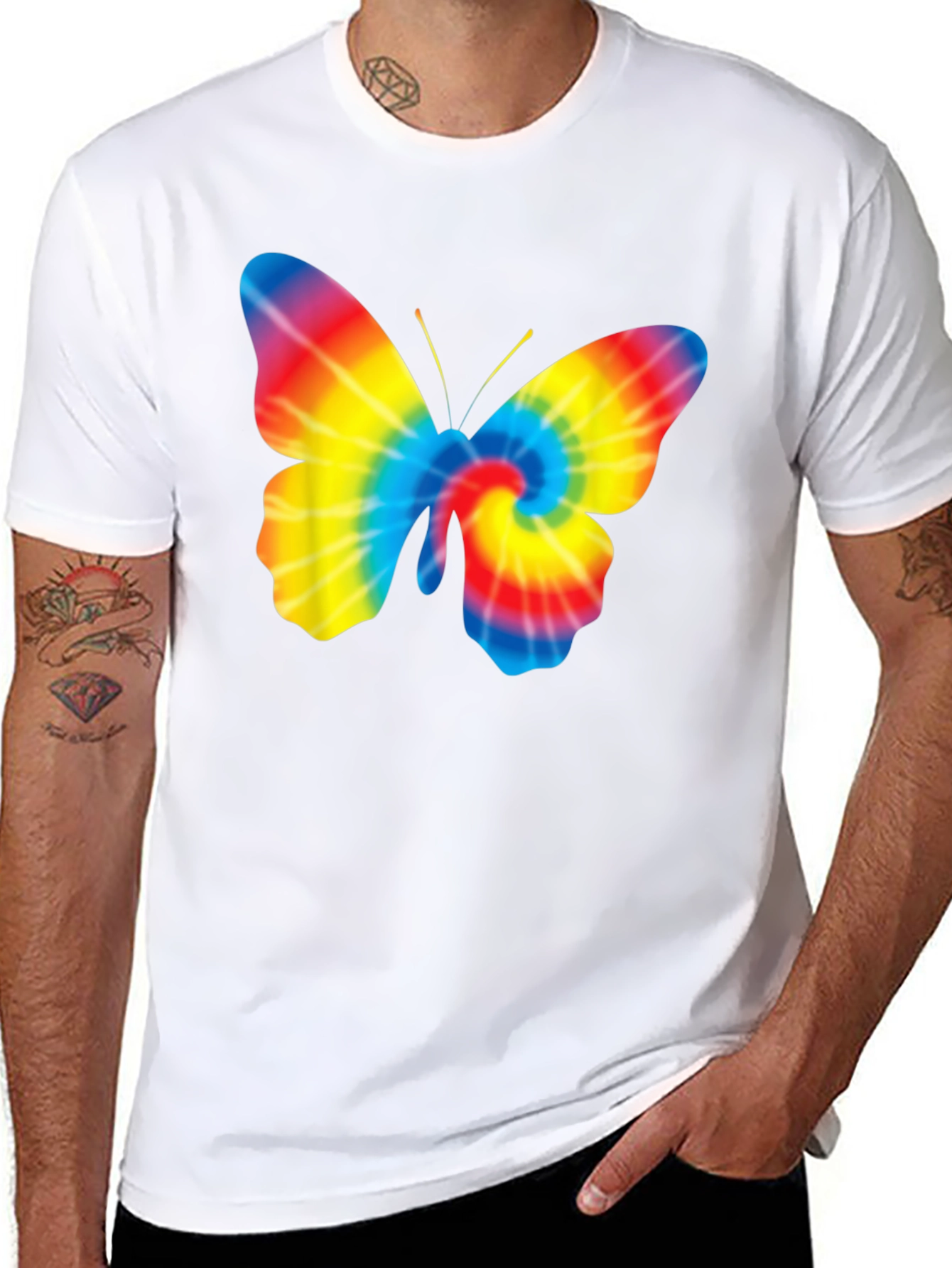 Black Tie Dye Butterfly Graphic Black T-Shirt view 8