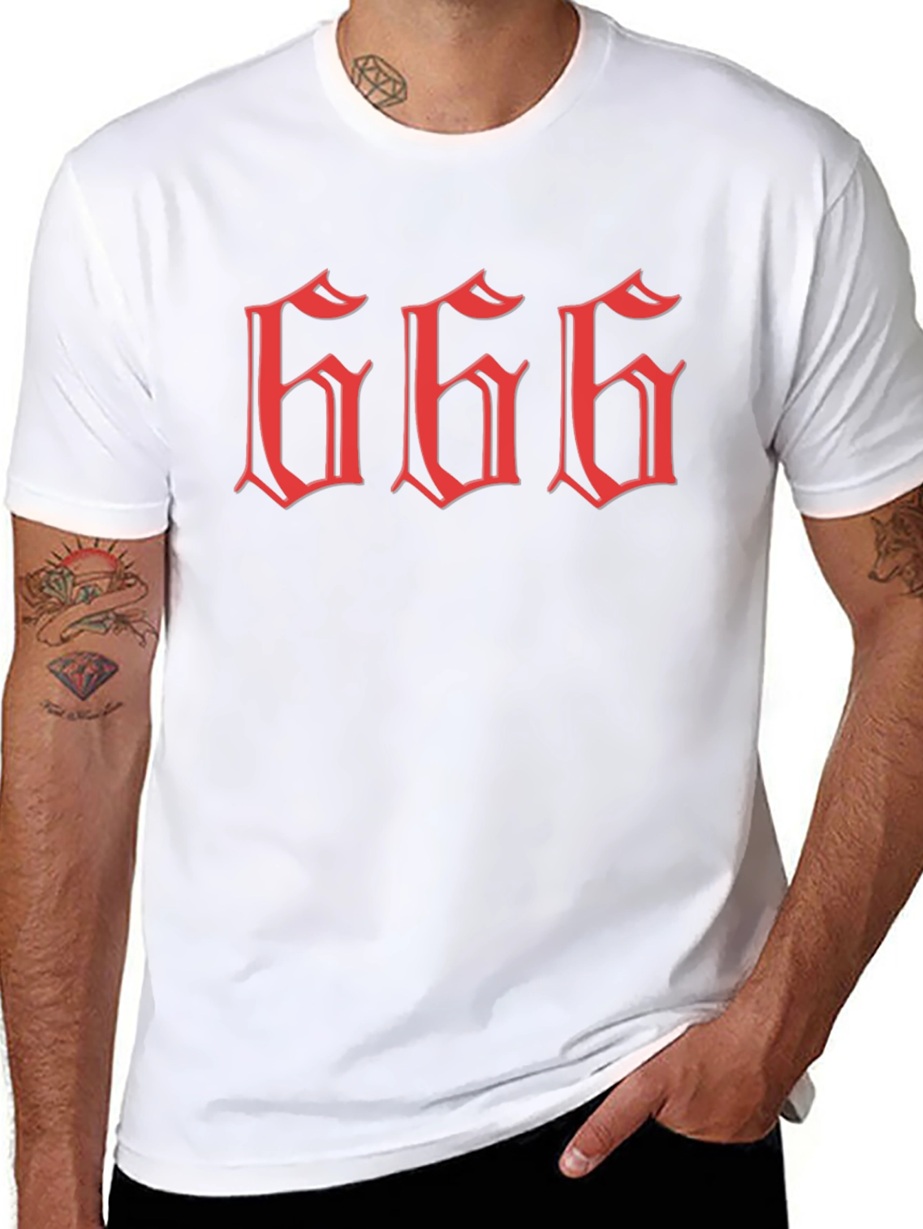 Black Men's Graphic Tee - Red "666" Design view 8