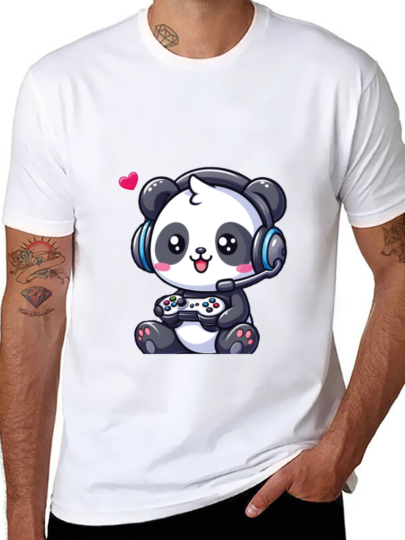 Black Gamer Panda T-Shirt - Cute Gaming Design view 8