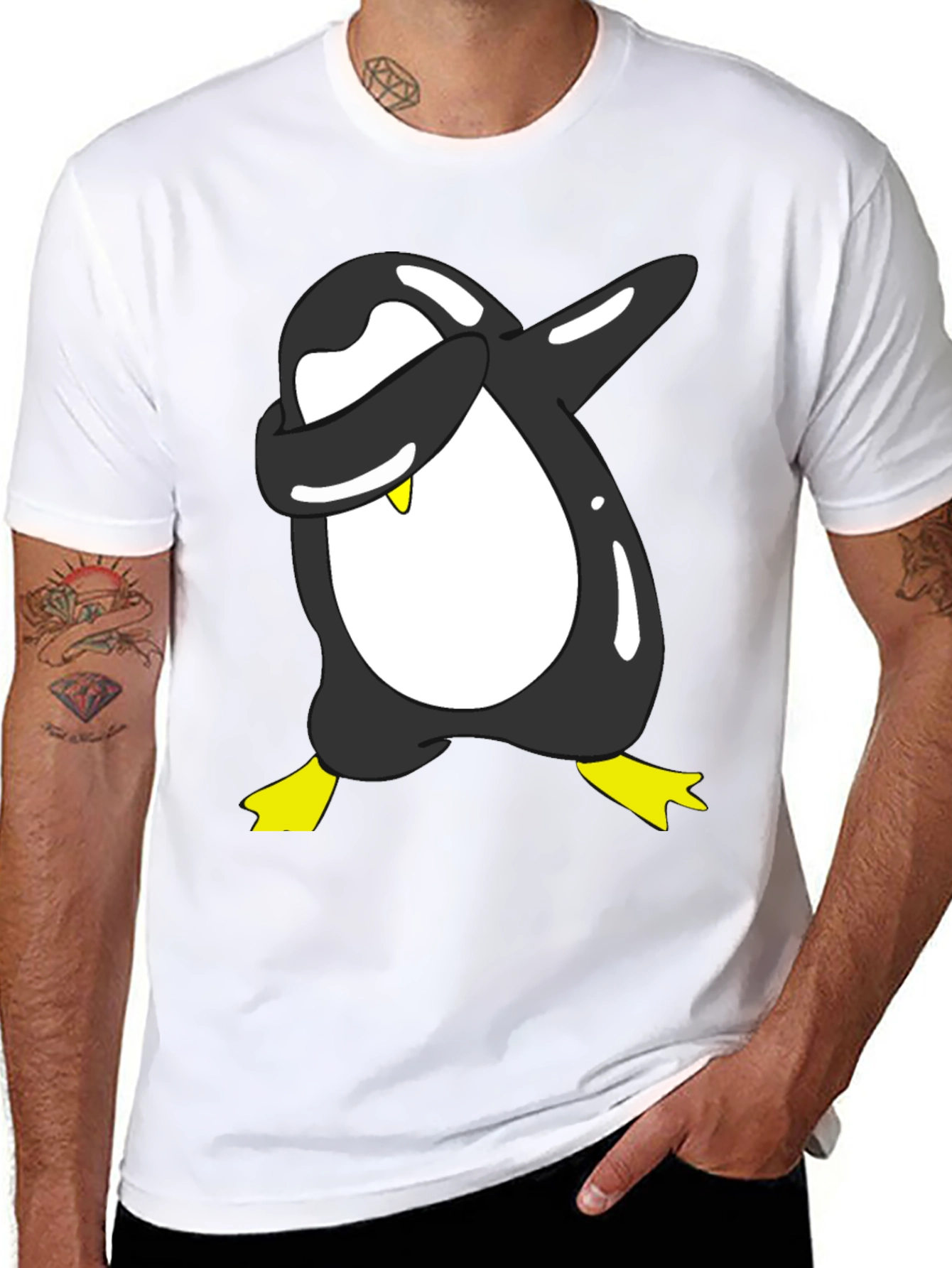 Black Dabbing Penguin Graphic Tee - Black Cotton Blend view 8