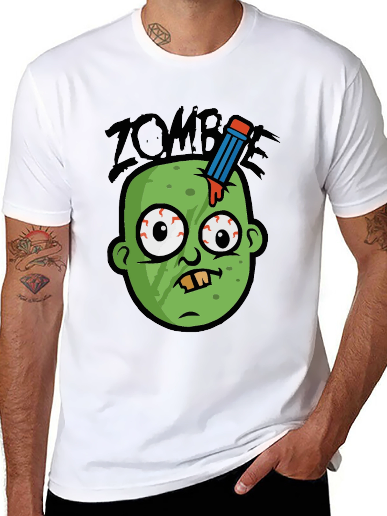 Black Zombie Pencil Head Men's Graphic Tee view 8