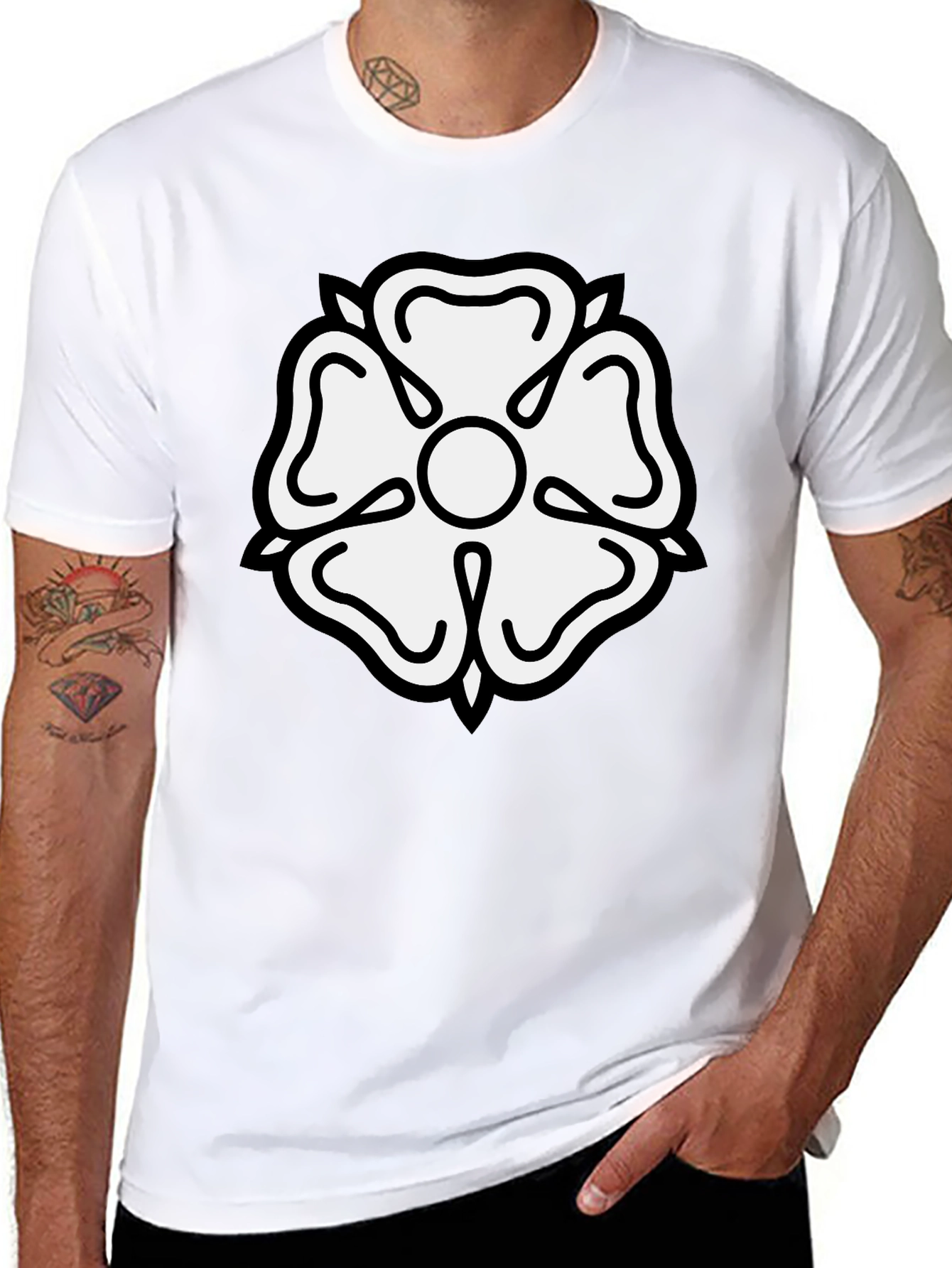 Black Black T-Shirt with White Tudor Rose Emblem view 8