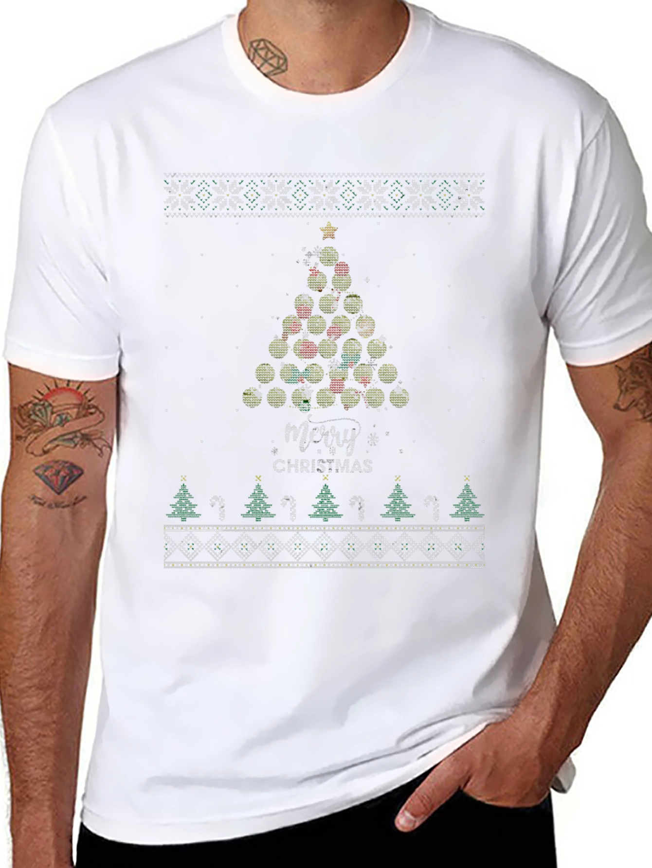 Black Ugly Christmas Sweater Style T-Shirt view 8