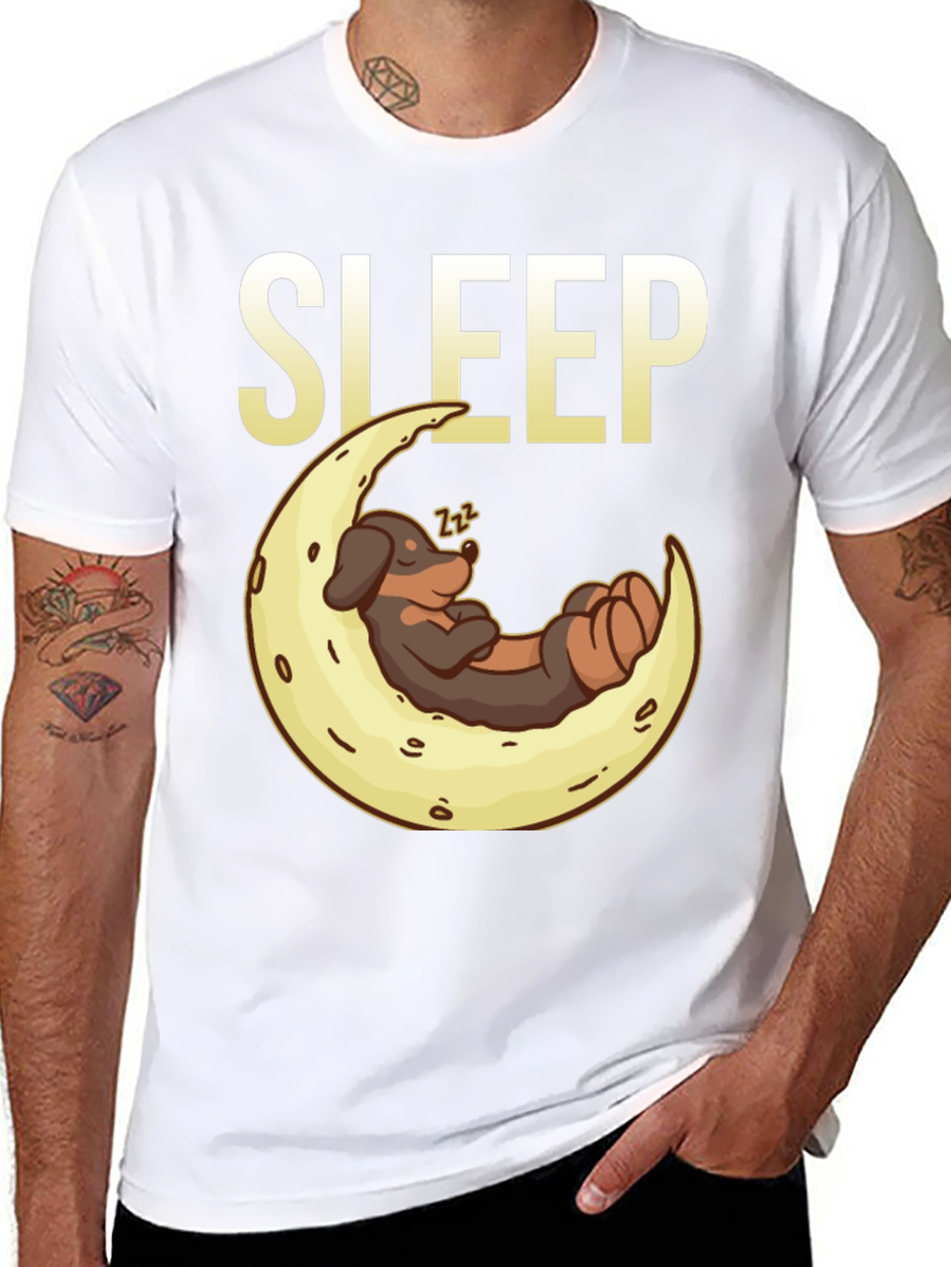 Sleepy Dog on Moon Graphic Tee - Black - 8