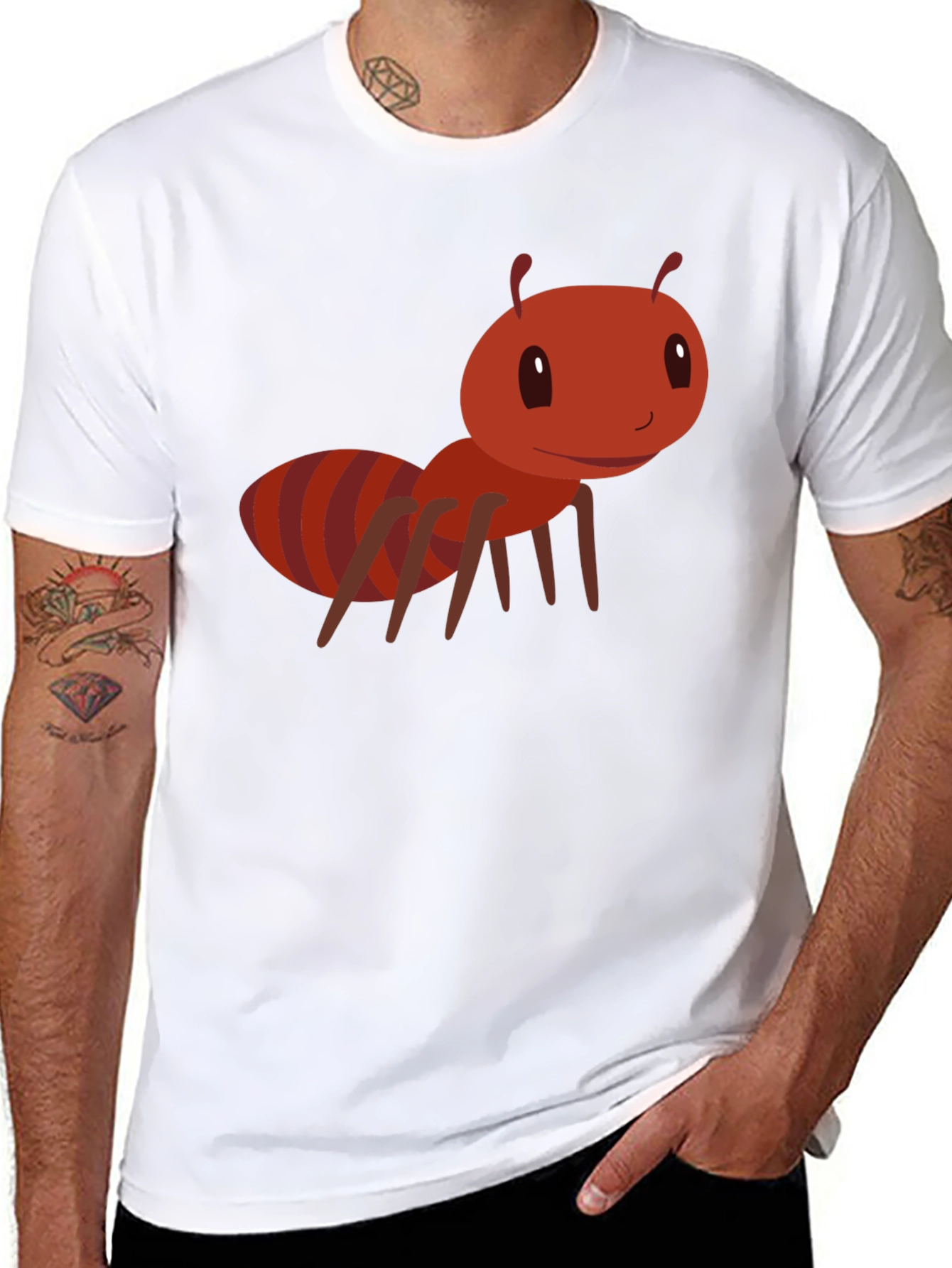 Black Cute Cartoon Ant Graphic Tee - Black Cotton view 8