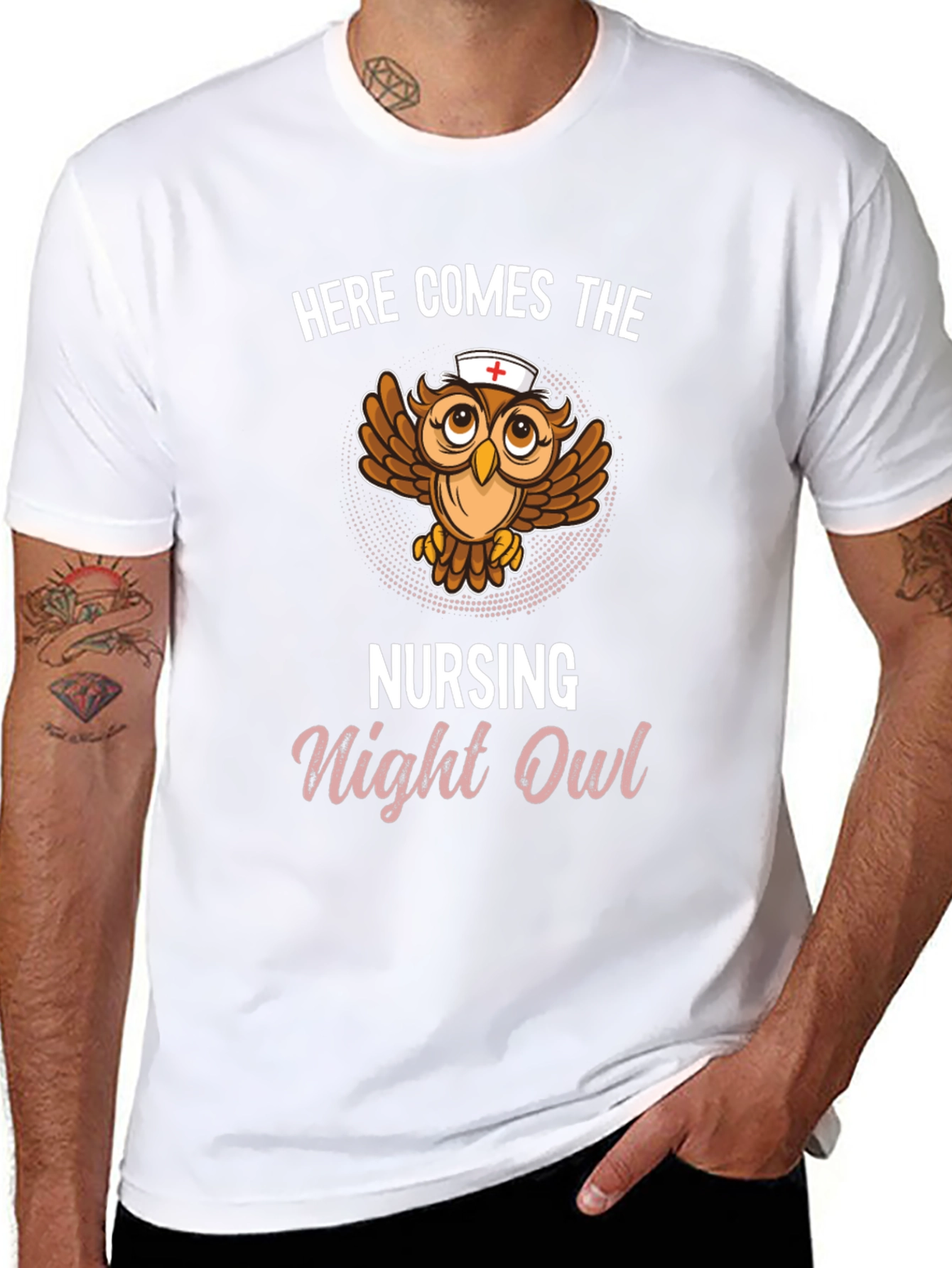 Black Nursing Night Owl T-Shirt - Funny Nurse Tee view 8