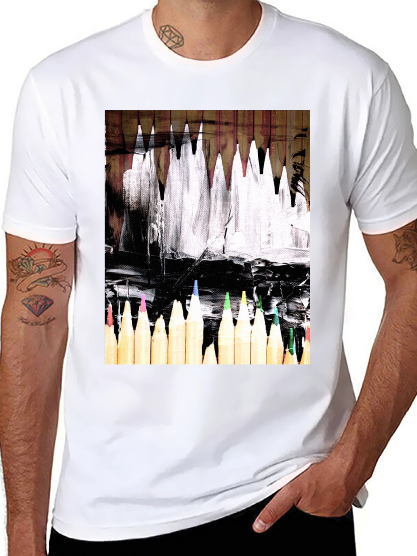 Black Artistic Color Pencil Graphic Tee - Black view 8