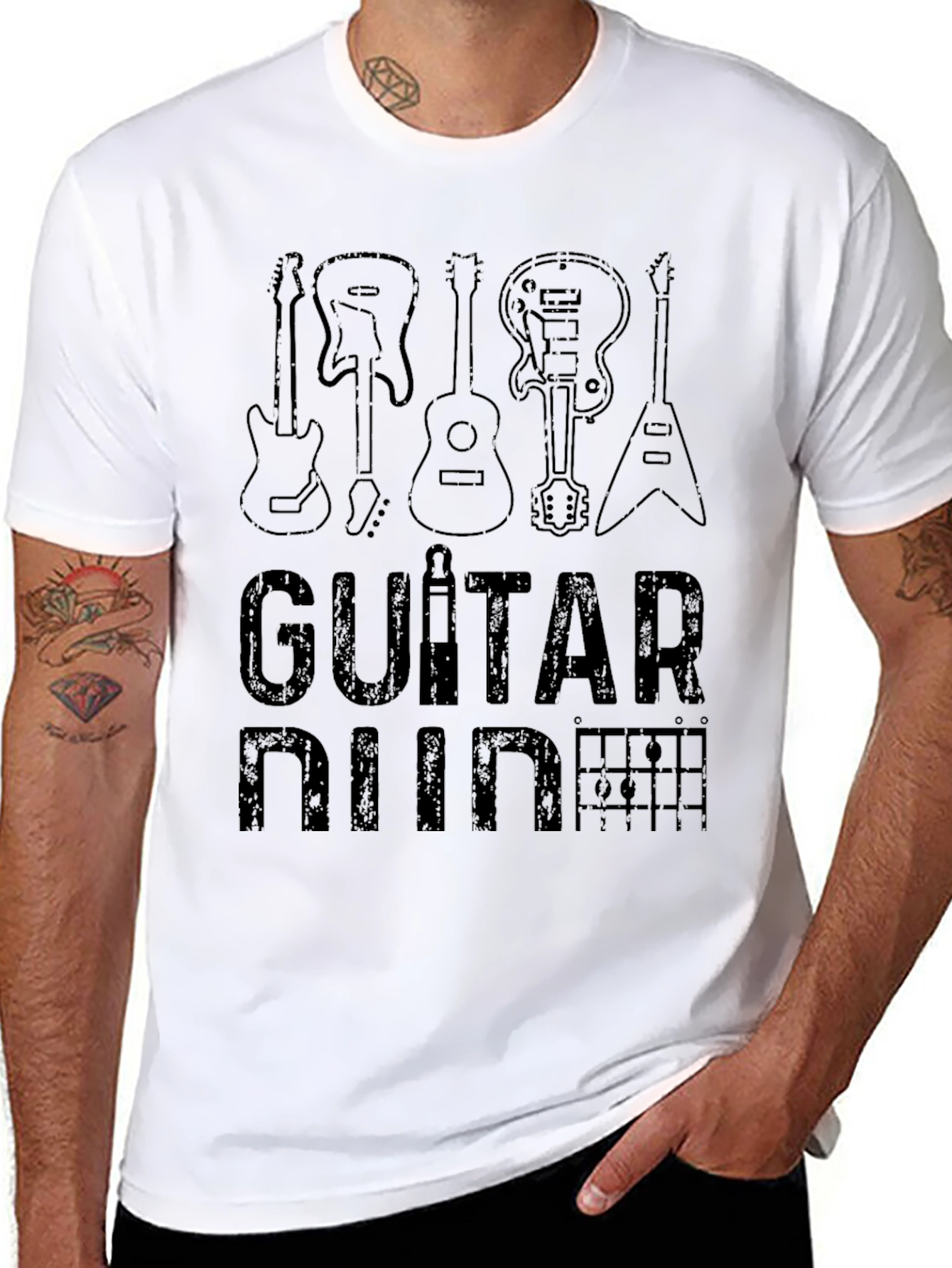 Black Guitar Nine Black T-Shirt - Music Lover Tee view 8