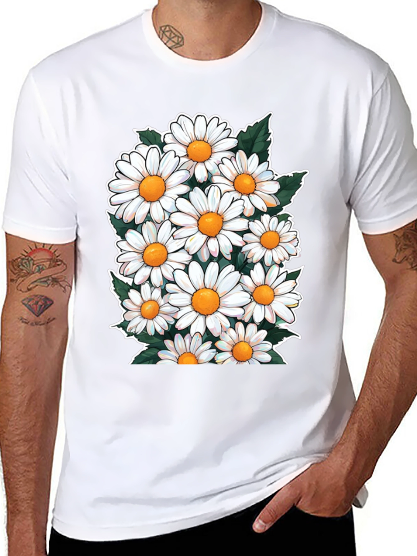 Black Daisy Flower Graphic T-Shirt - Floral Crew Neck Tee view 8