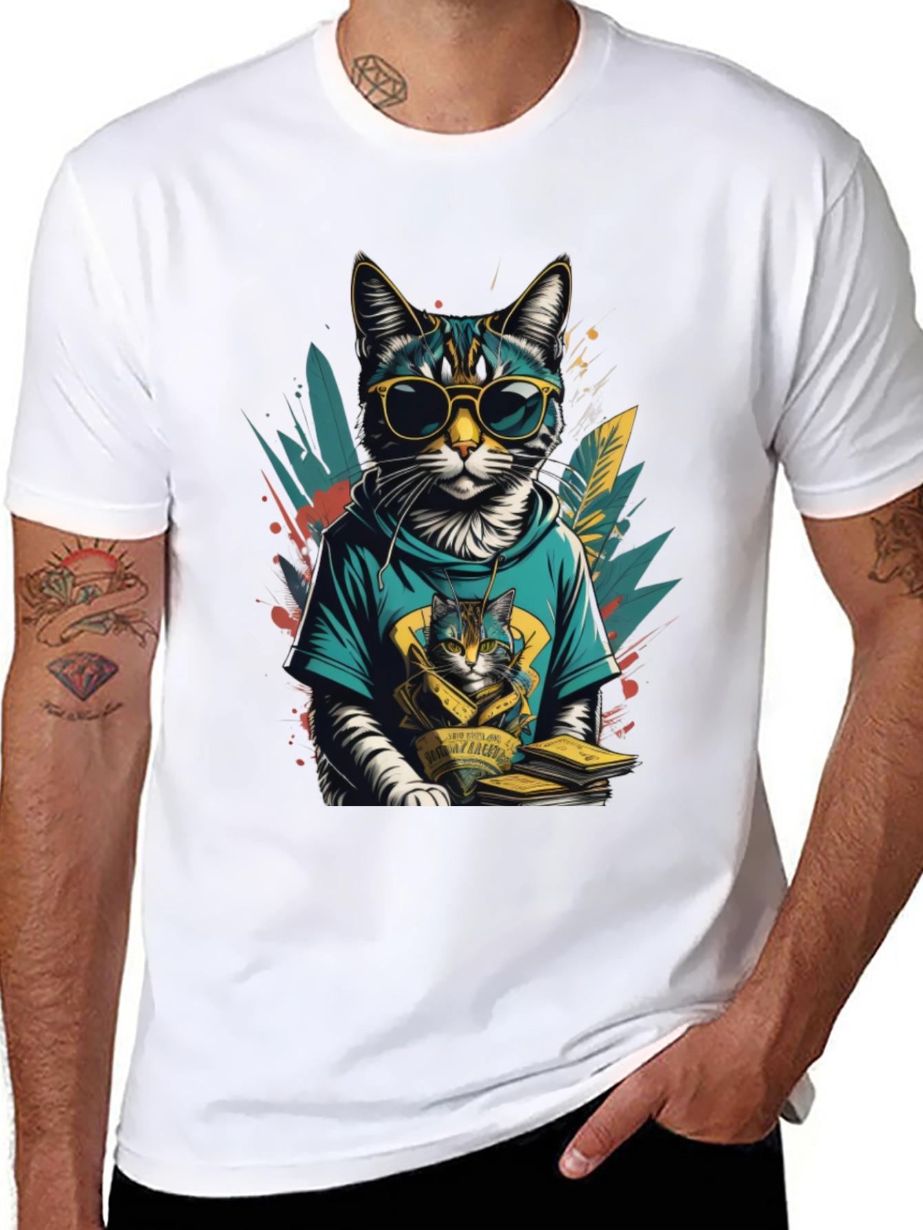 Black Cool Cat Graphic Tee - Stylish & Unique view 8