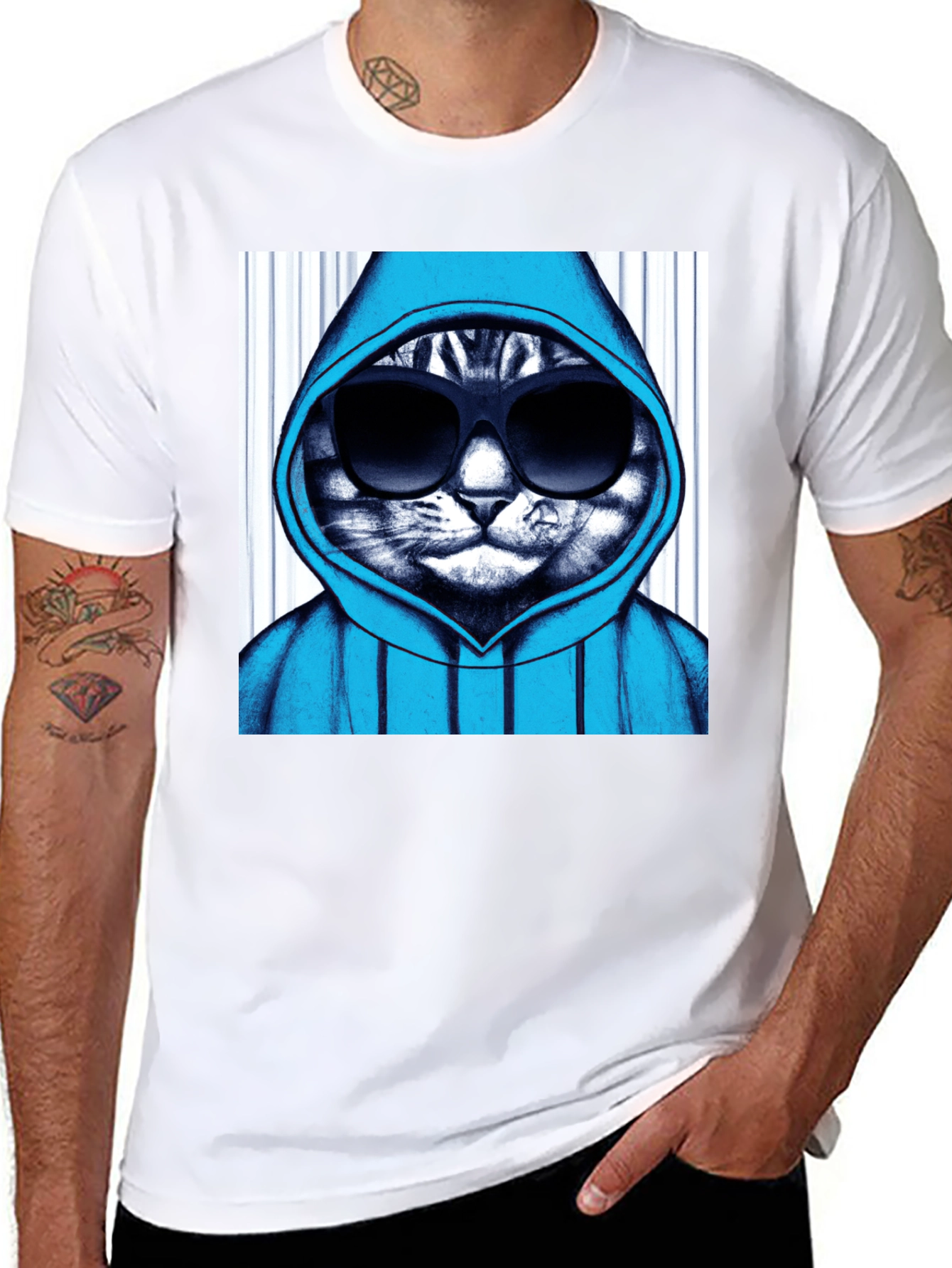 Black Cool Cat Hoodie Graphic Tee - Black view 8