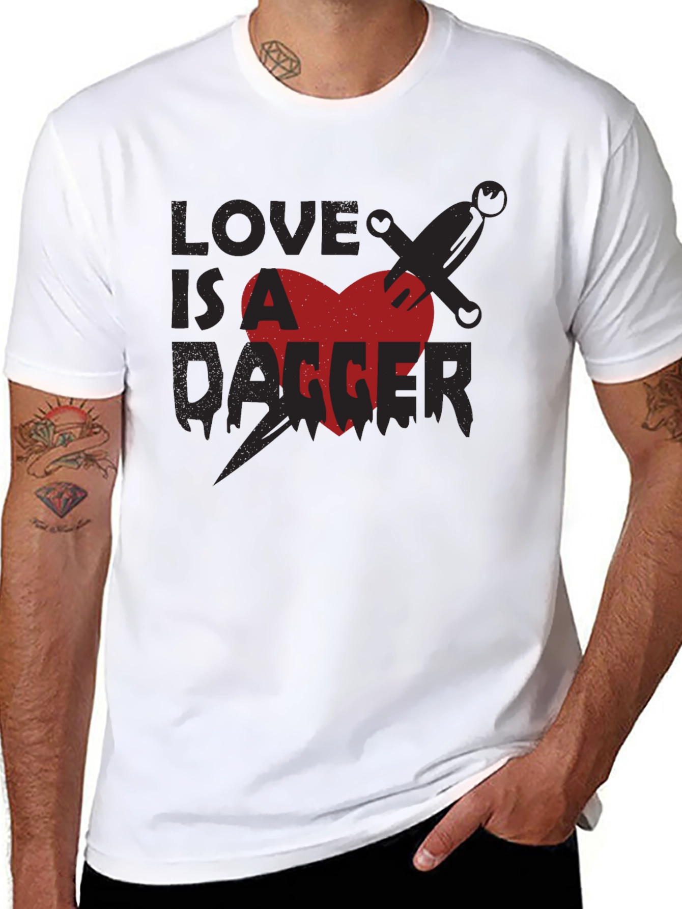 Black Love is a Dagger Graphic Tee - Men's Black T-Shirt view 8