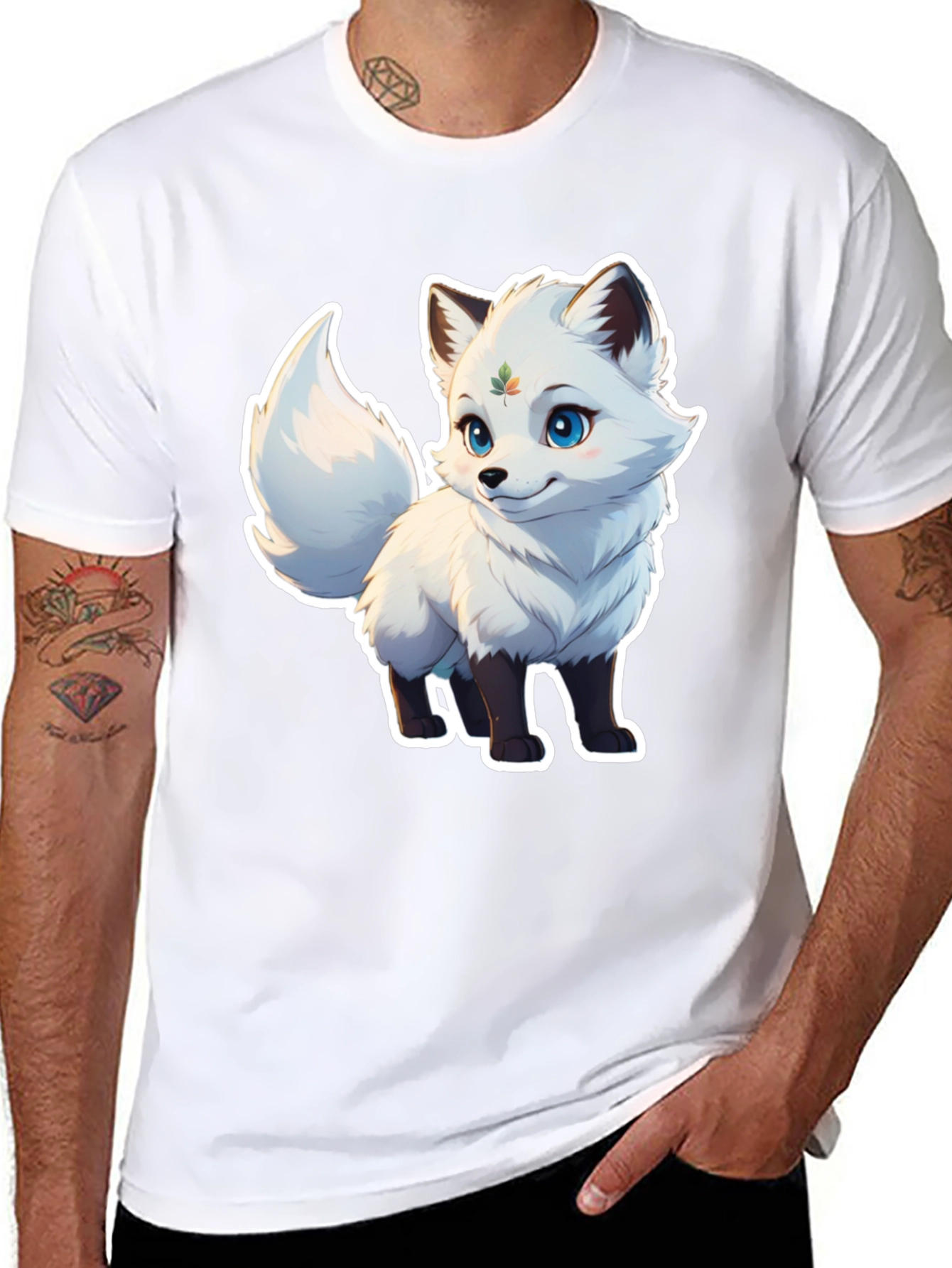 Black Cute Fox Graphic Tee - Black Unisex T-Shirt view 8
