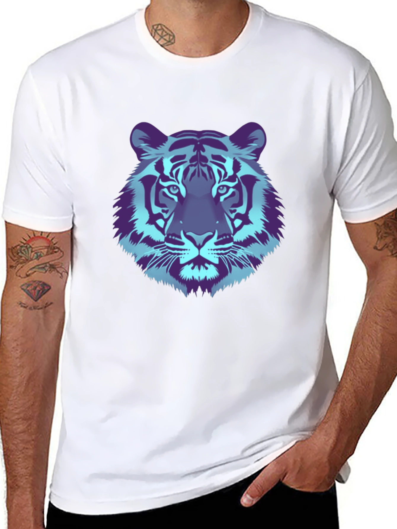 Black Cool Tiger Graphic Tee - Black Cotton T-Shirt view 8
