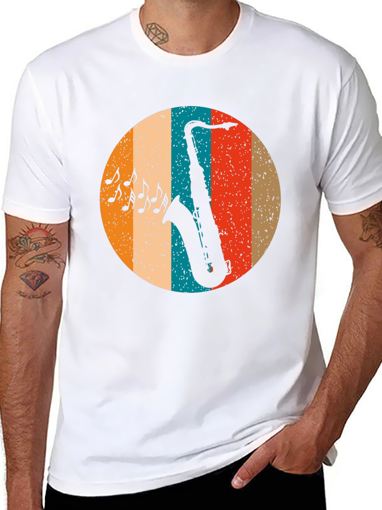 Black Retro Saxophone Music T-Shirt view 8