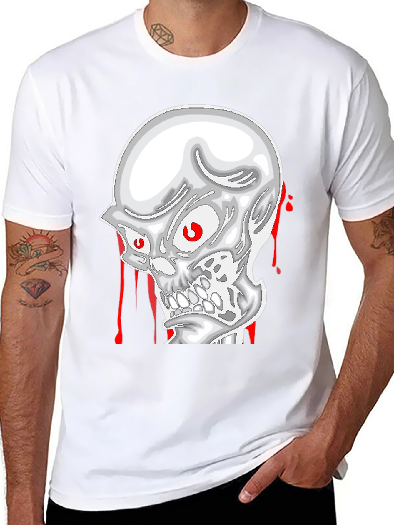 Black Skull Graphic Tee - Men's Black Cotton T-Shirt view 8