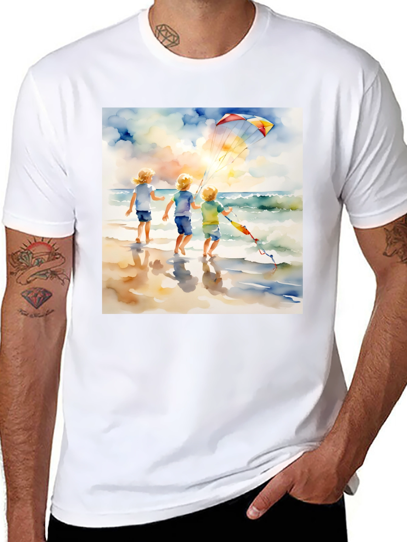 Black Watercolor Beach Kite T-Shirt view 8