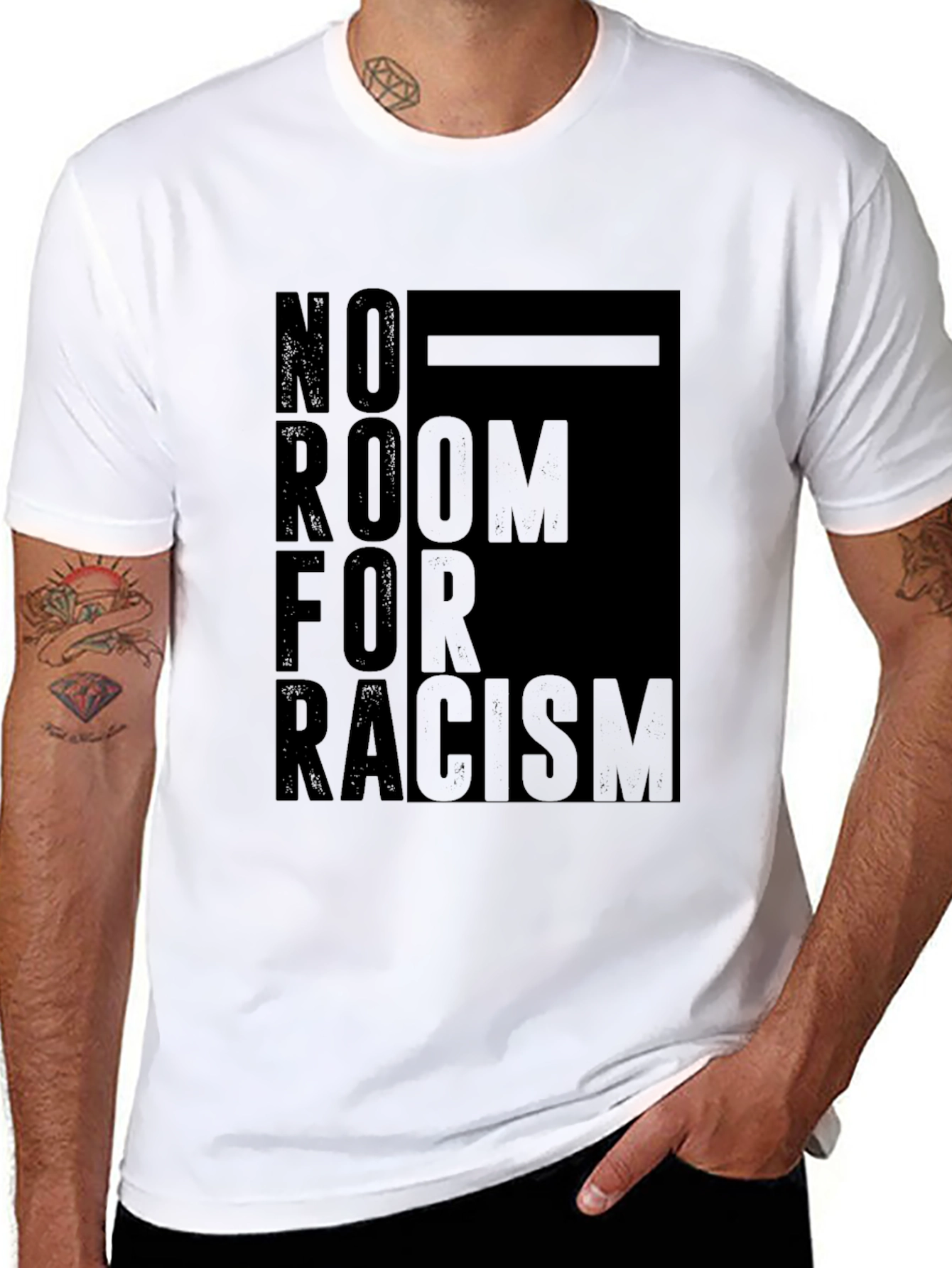 Black No Room For Racism Graphic Tee - Black view 8