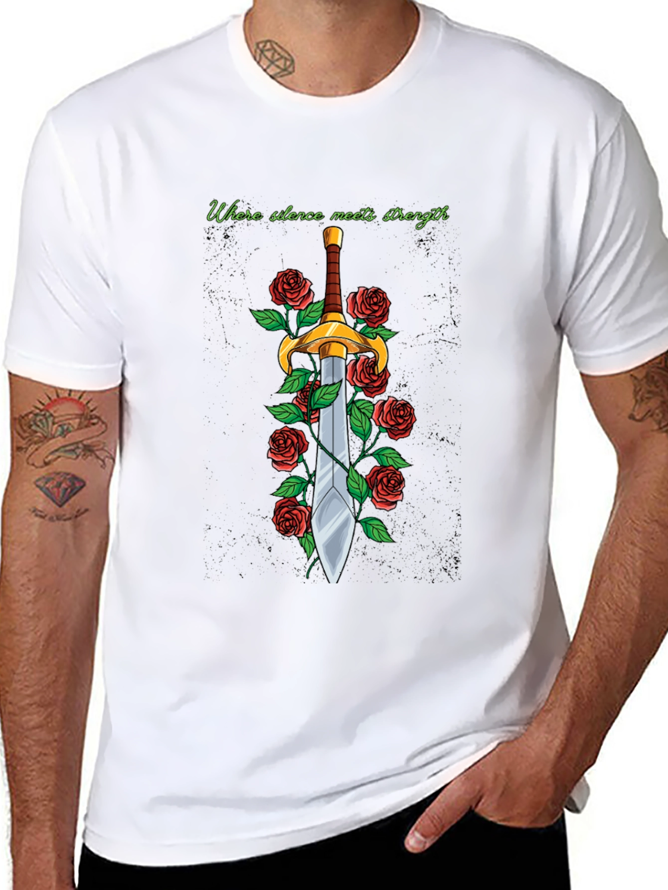 Black Sword and Roses Graphic Tee - Silence Meets Strength view 8