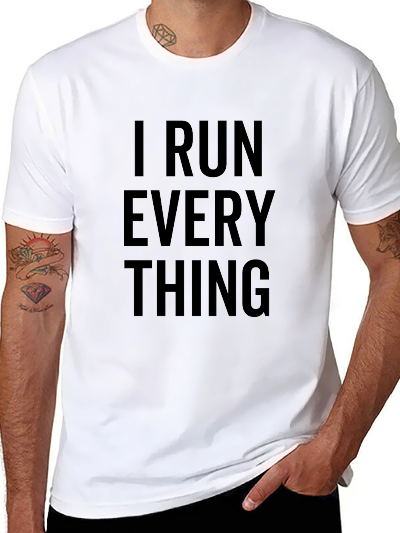Black I Run Everything T-Shirt - Black Cotton Blend view 8
