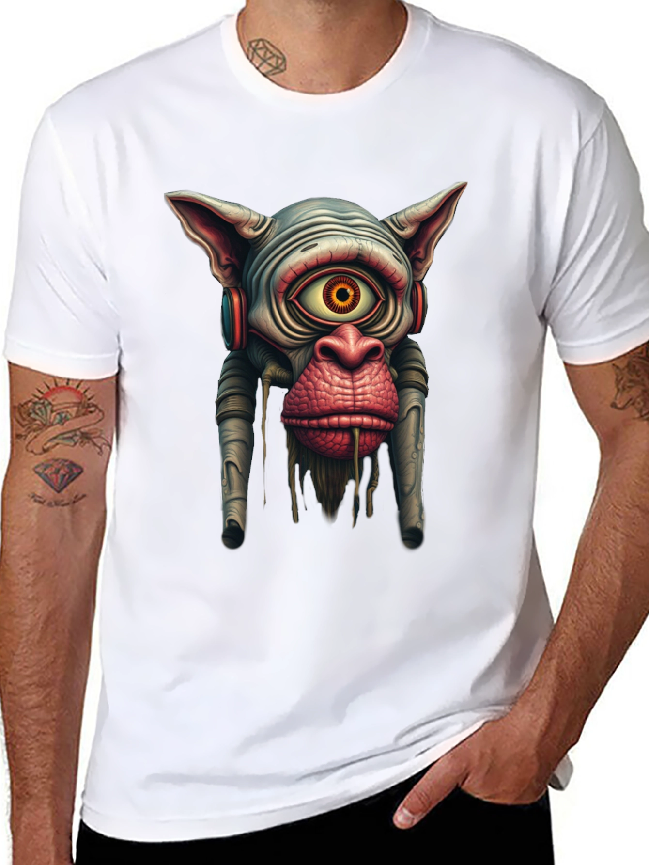 Black Surreal Alien Monkey Graphic Black T-Shirt view 8
