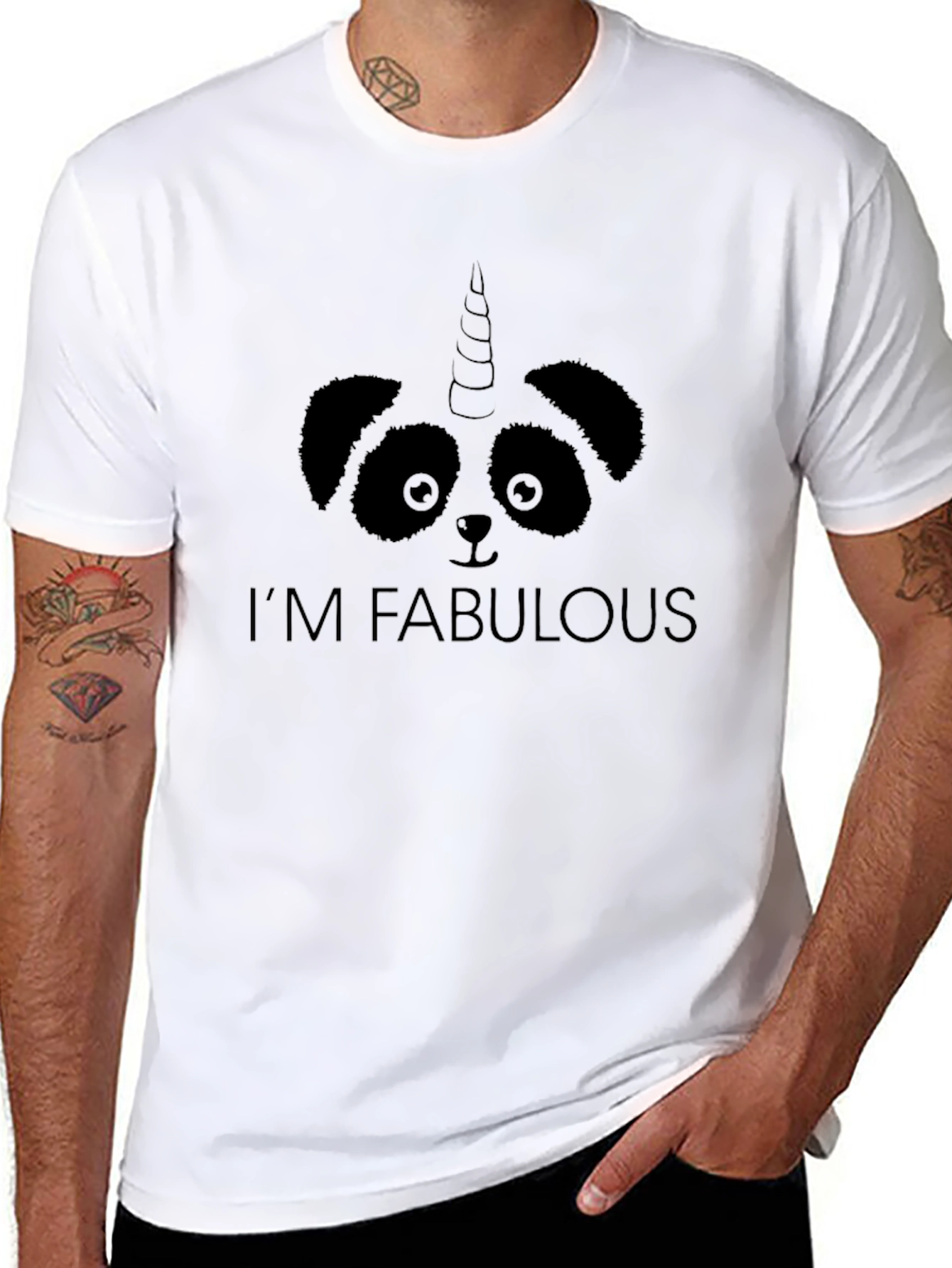 Black I'm Fabulous Panda Unicorn Graphic Tee view 8