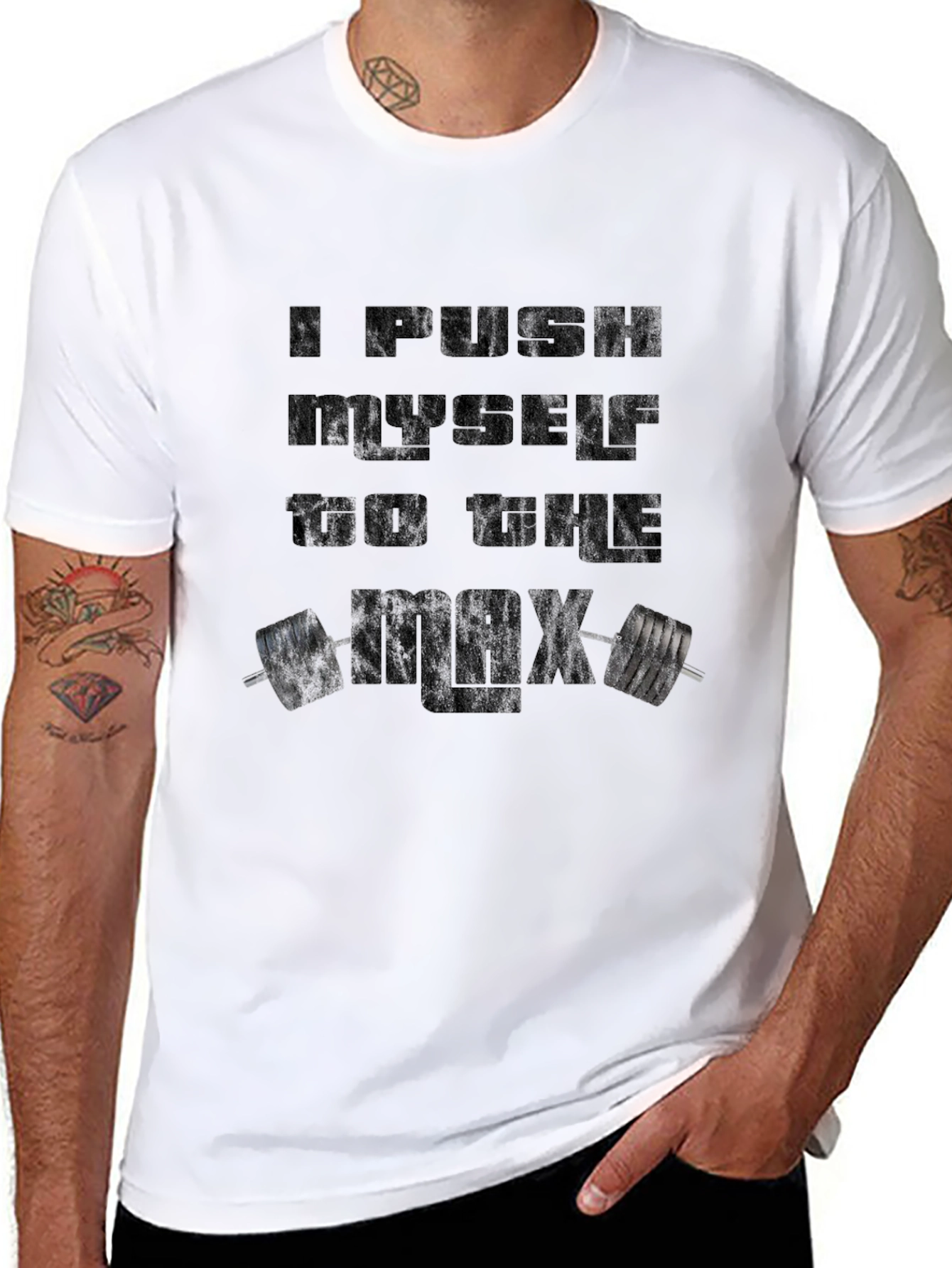 Black Motivational Workout T-Shirt - I Push Myself view 8