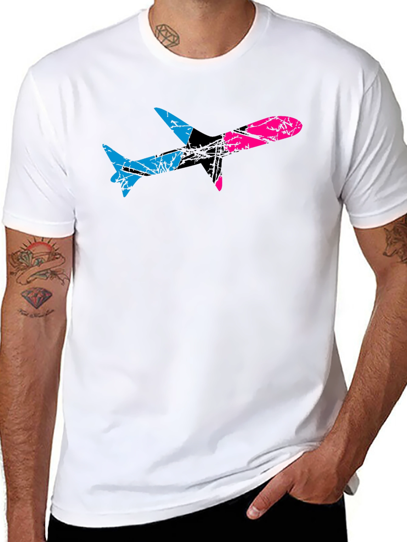 Black Bi-Color Airplane Graphic Tee view 8