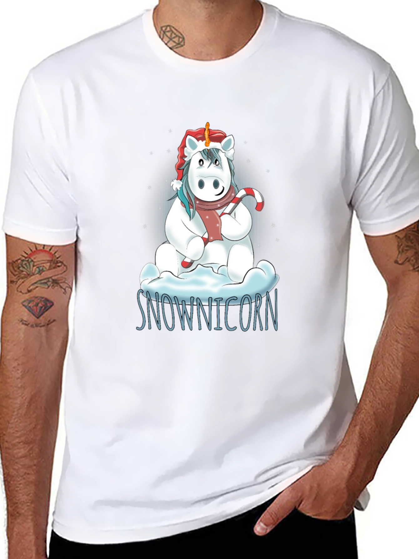 Black Snownicorn Graphic T-Shirt - Christmas Unicorn Tee view 8