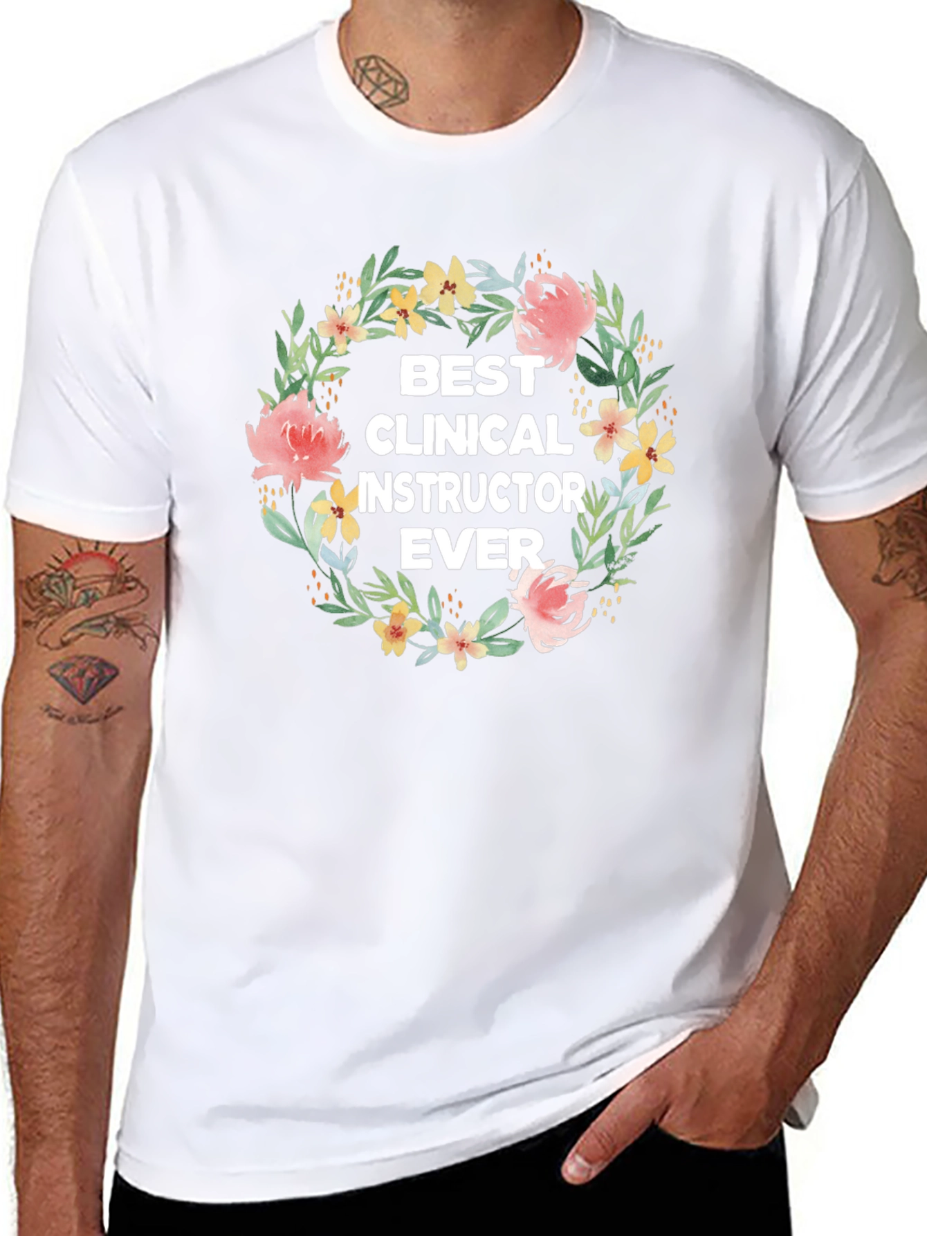Black Best Clinical Instructor Ever Floral Wreath T-Shirt view 8